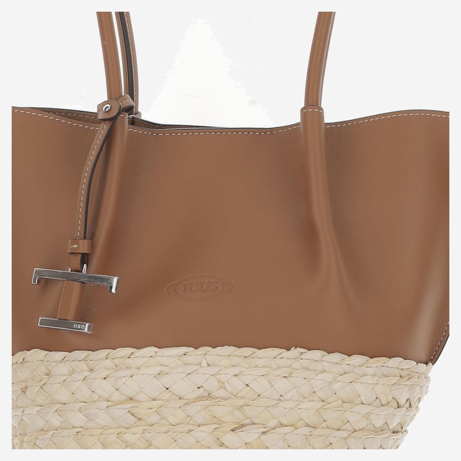 Borsa Shopping in Paglia e Pelle Media XBWBUXA0300 UBY265T TODS