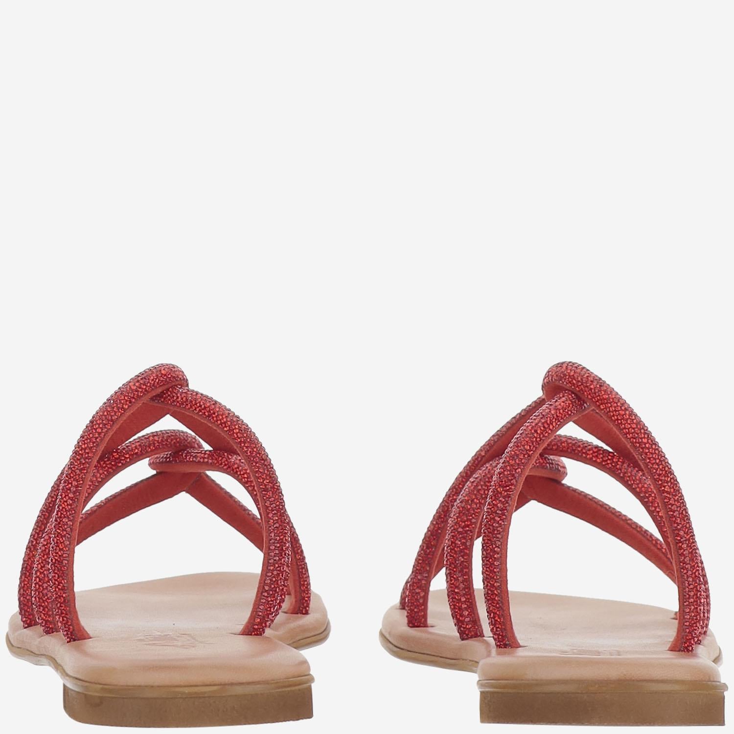 SANDALI IN PELLE CON STRASS TASO ROSSO KIMA