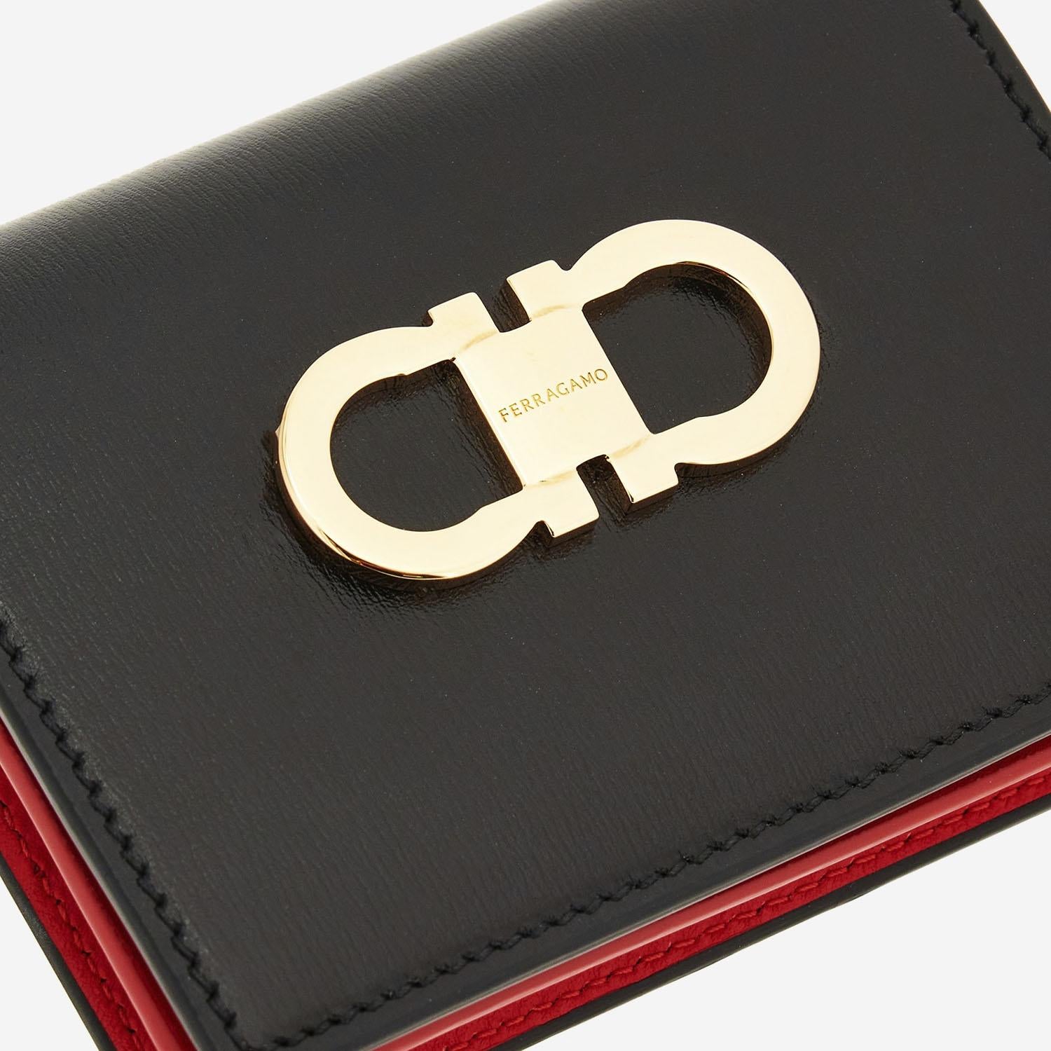 PORTAFOGLIO COMPATTO GANCINI 220627 001NEROFLAMERED SALVATORE FERRAGAMO
