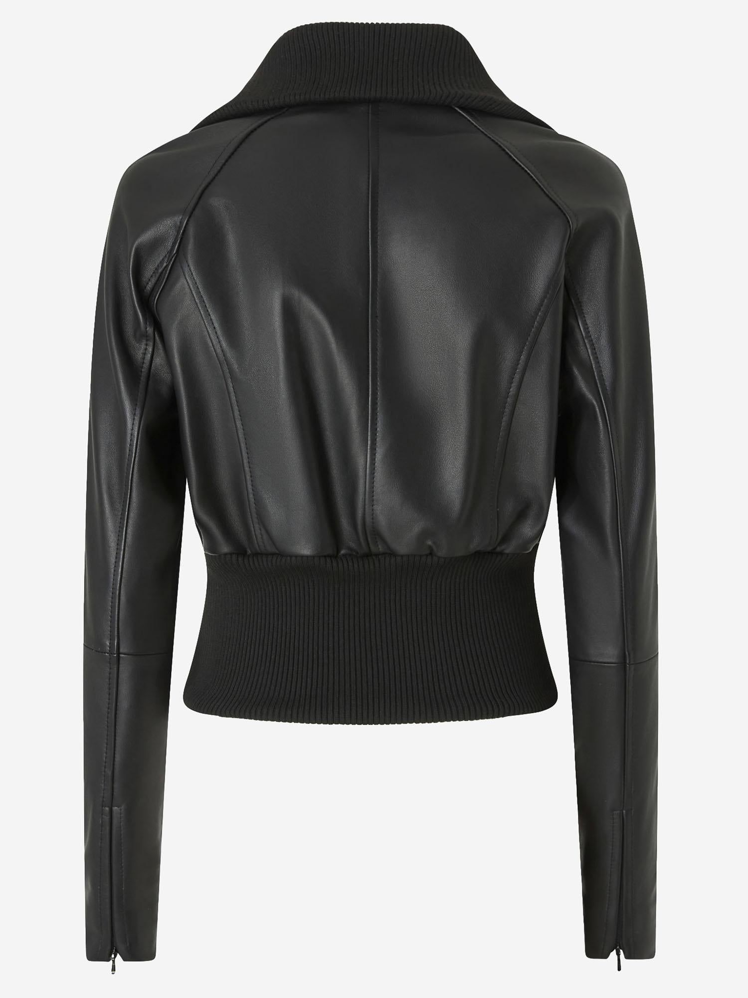 Giacca corta in pelle nappa e tessuto maglia 105470 A2P0Z99 PINKO