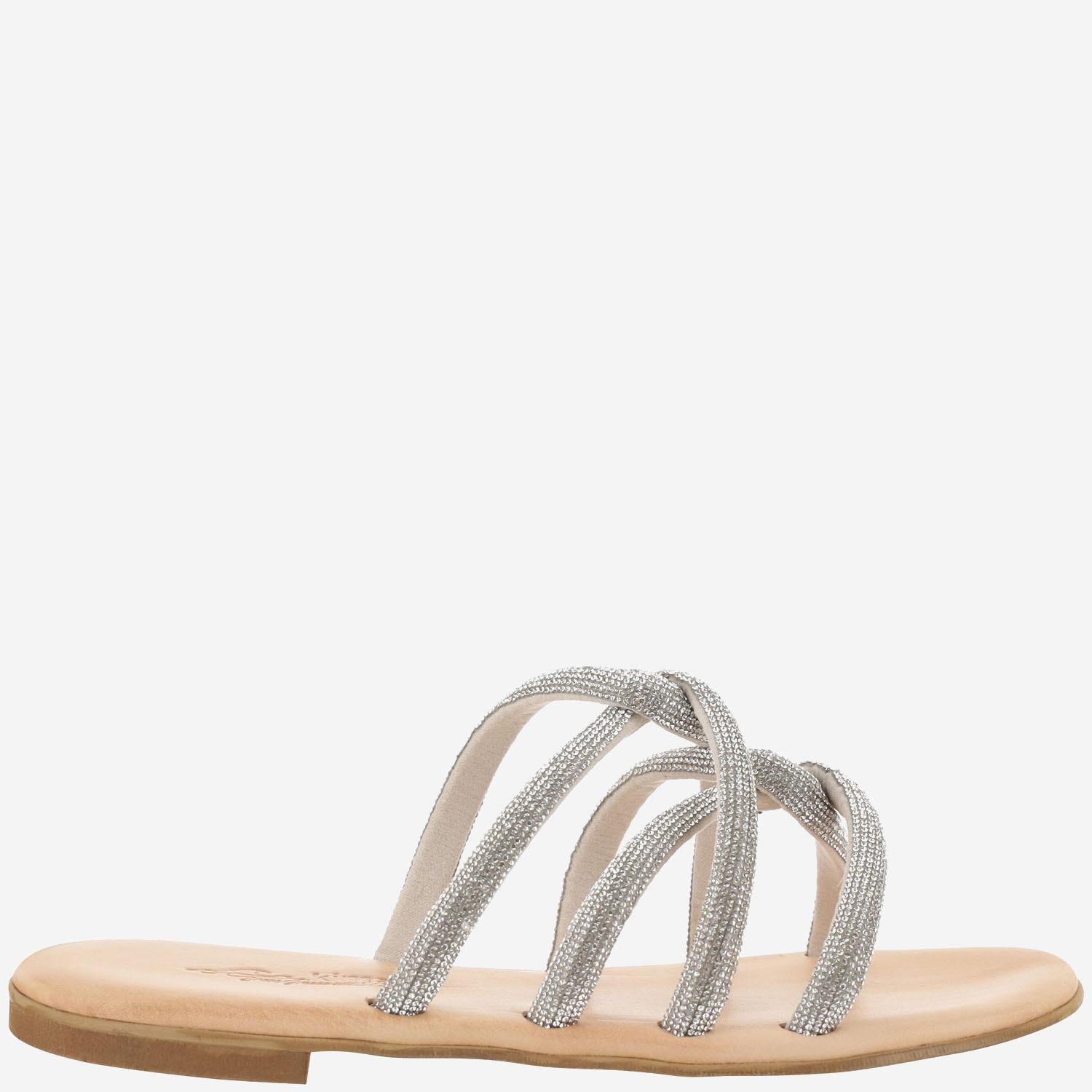 SANDALI IN PELLE CON STRASS TASO SILVER KIMA