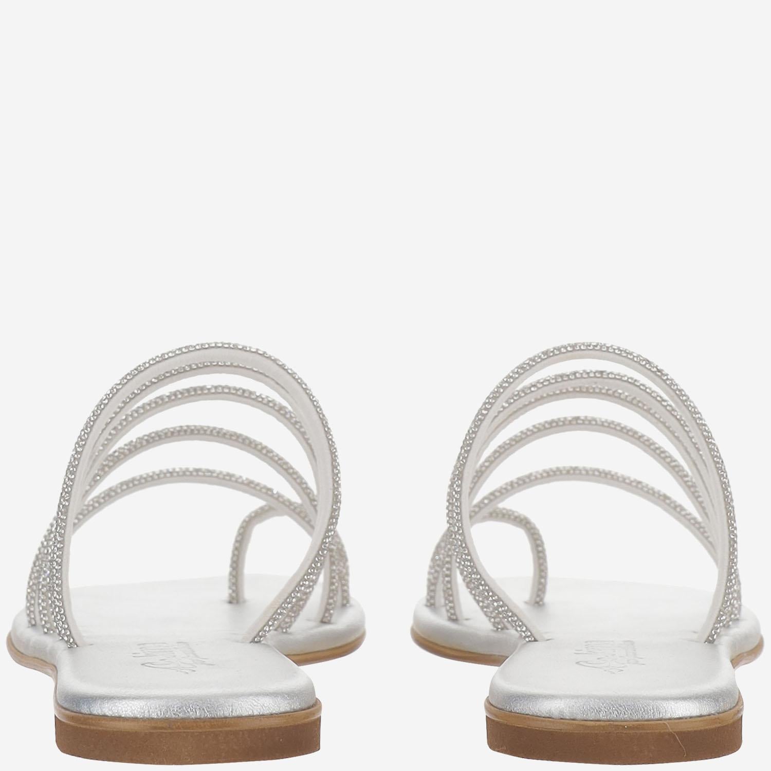 SANDALI IN PELLE CON STRASS KOS SILVER KIMA
