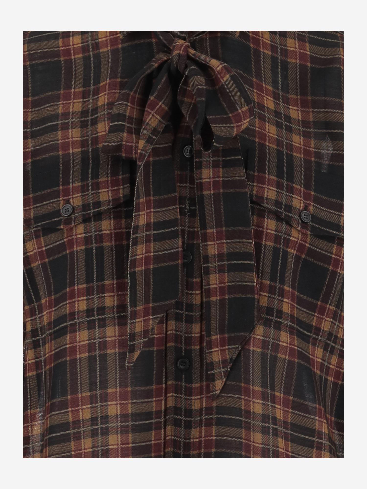 Camicia lavallière CASSANDRE in lana tartan 838891 Y26ZA6703 SAINT LAURENT