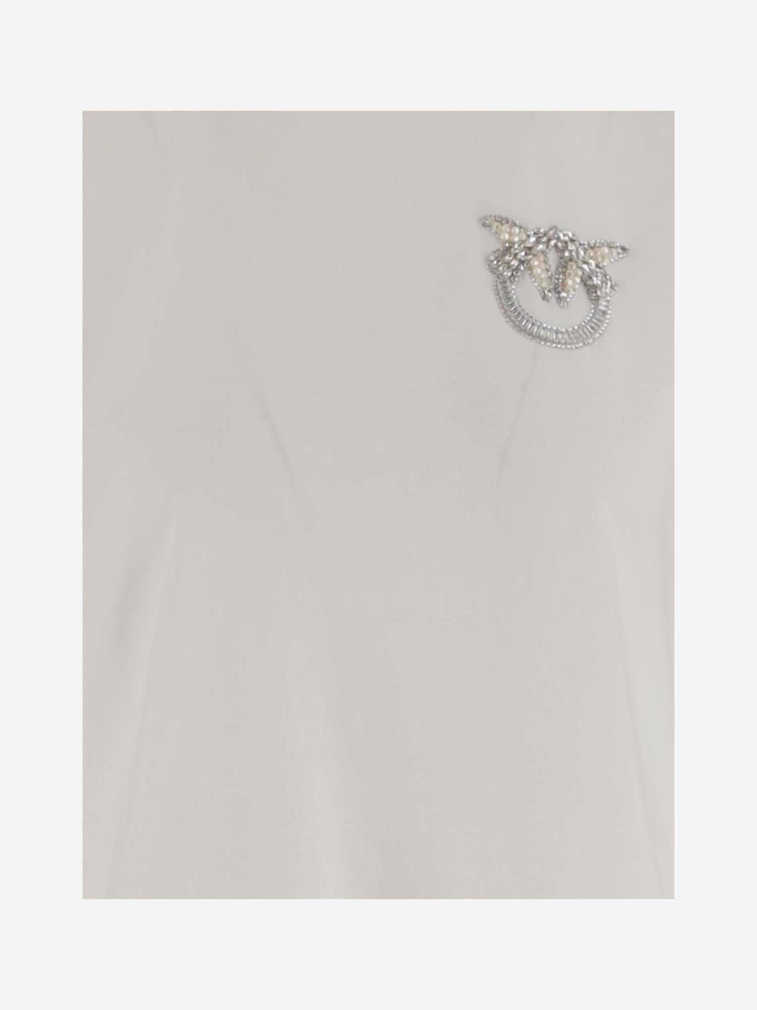 T-SHIRT IN COTONE CON RICAMO GIOIELLO LOVE BIRDS 103320 A2RNZ05 PINKO