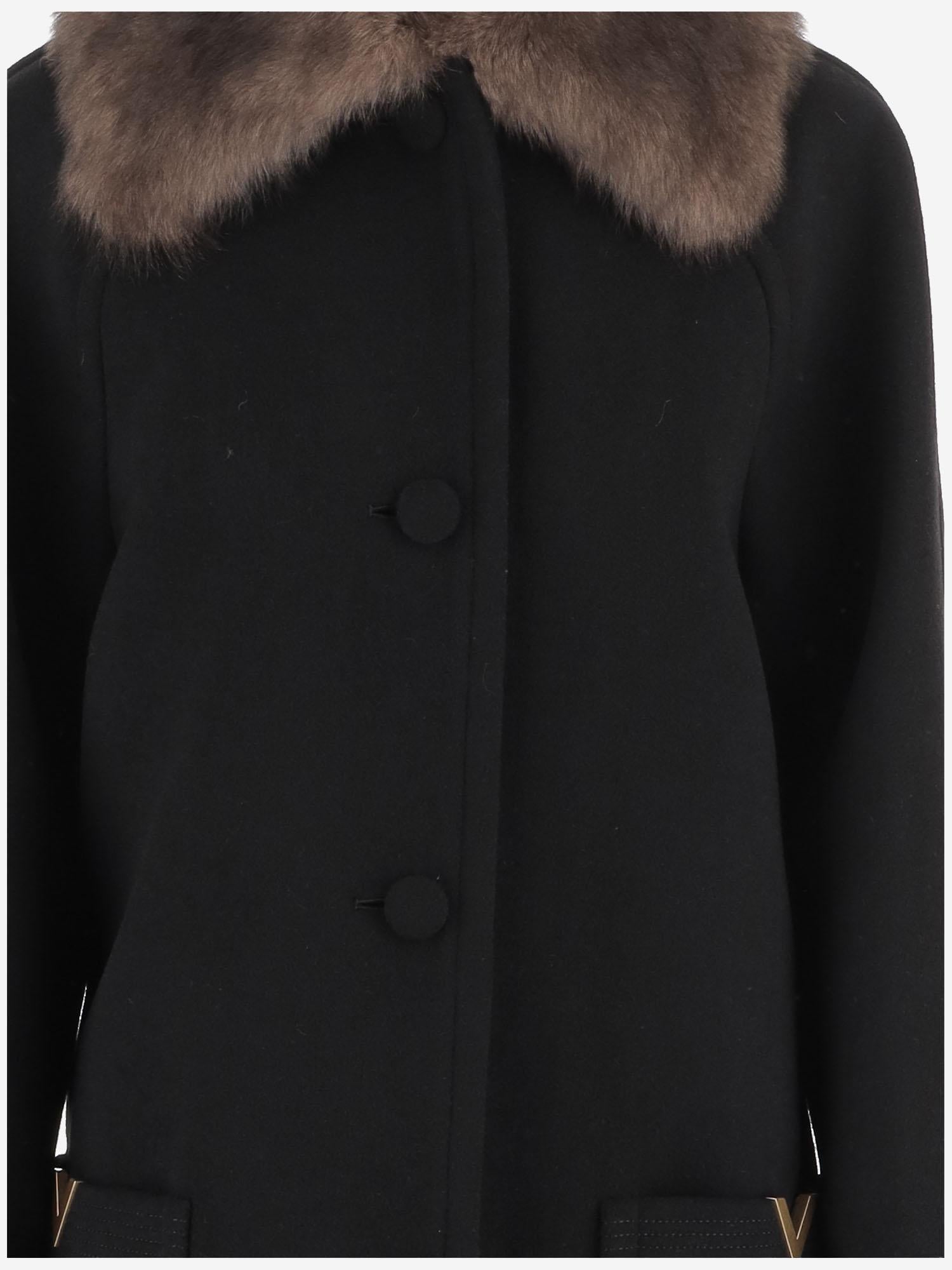 CAPPOTTO IN LANA CON COLLO IN PELLICIA 7B0CA3Z9 9UK0NO VALENTINO