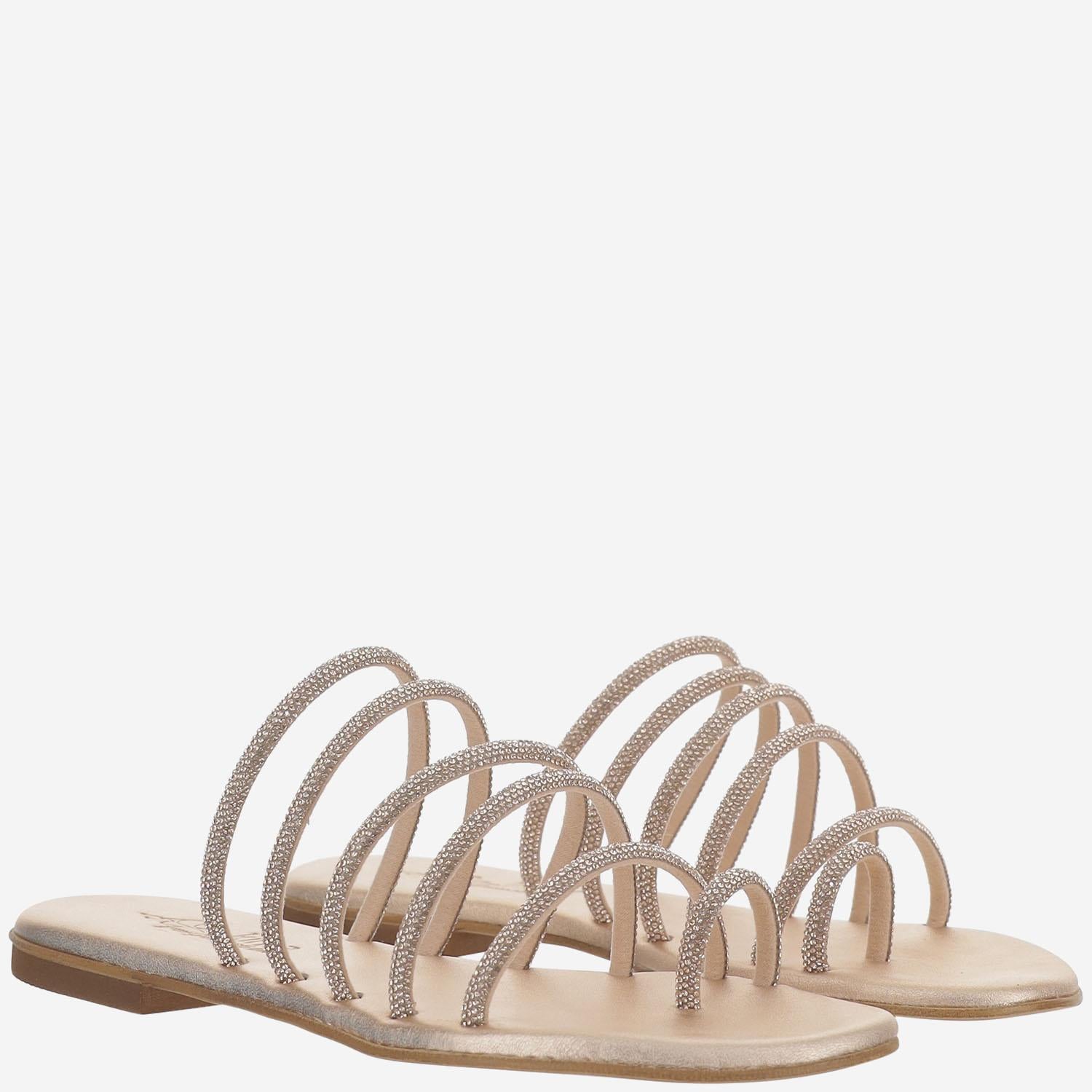 SANDALI IN PELLE CON STRASS KOS ROSE GOLD KIMA