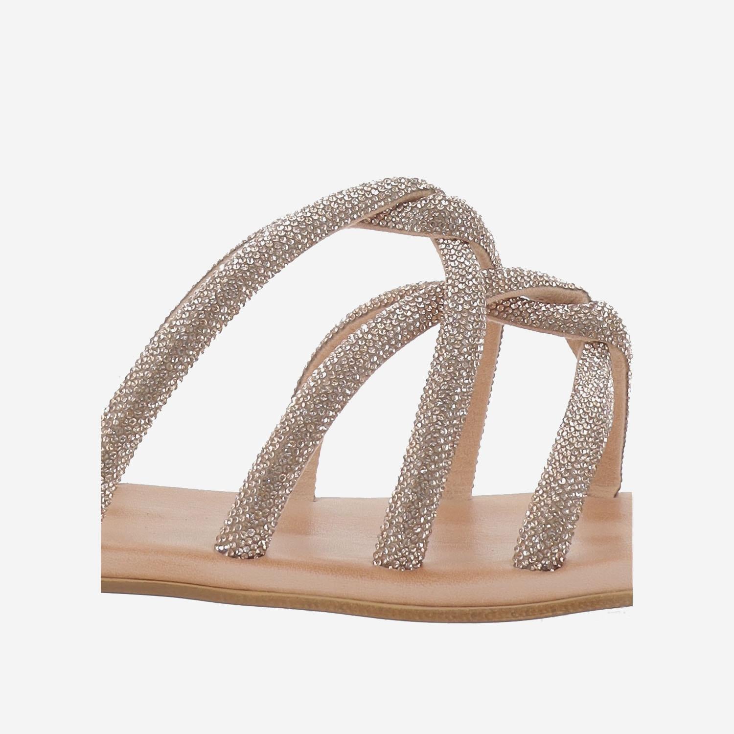 SANDALI IN PELLE CON STRASS TASO ROSE GOLD KIMA