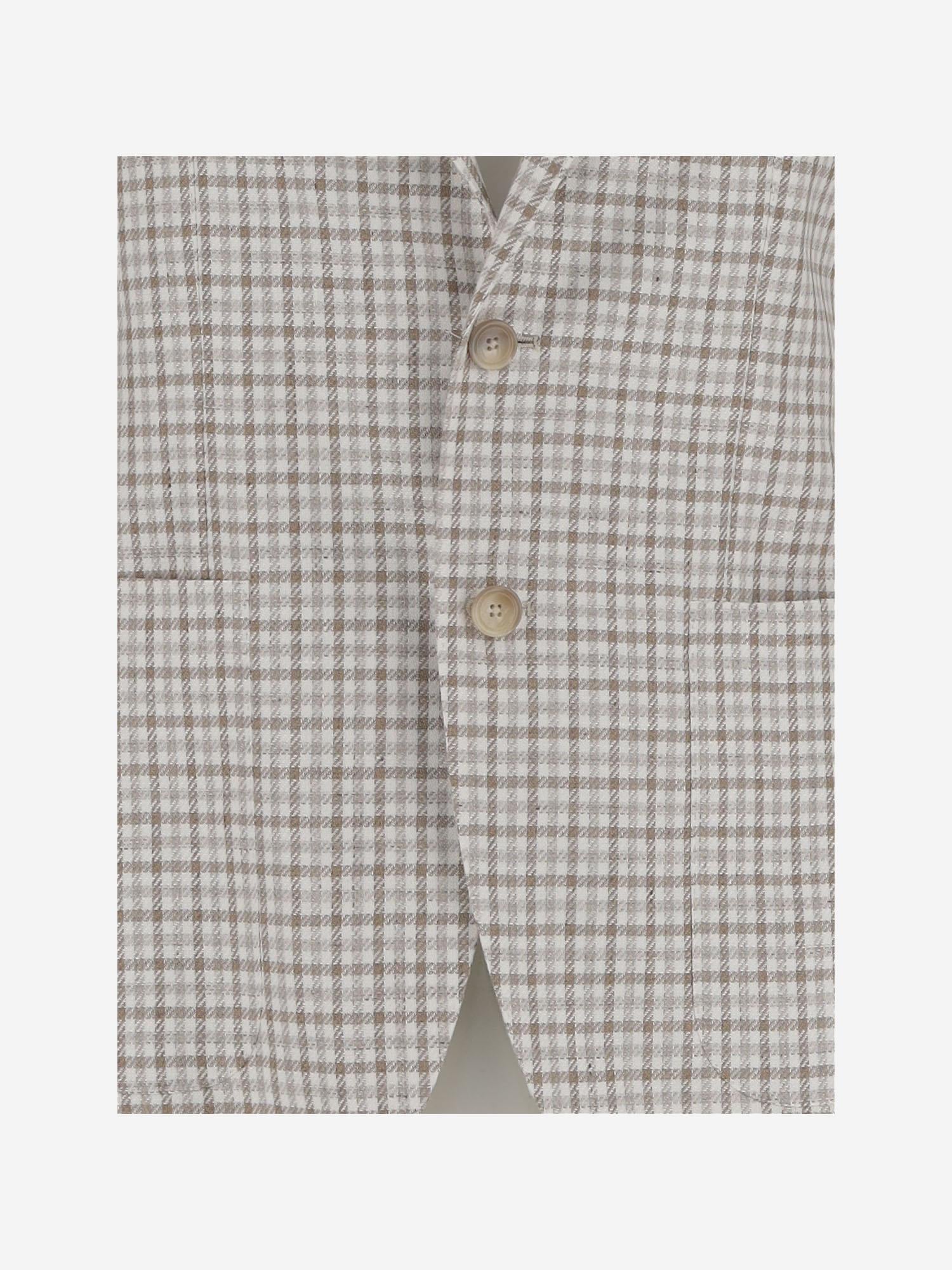 GIACCA MONOPETTO IN MISTO LINO CON MOTIVO CHECK 1SMC22K 340303EA926 TAGLIATORE