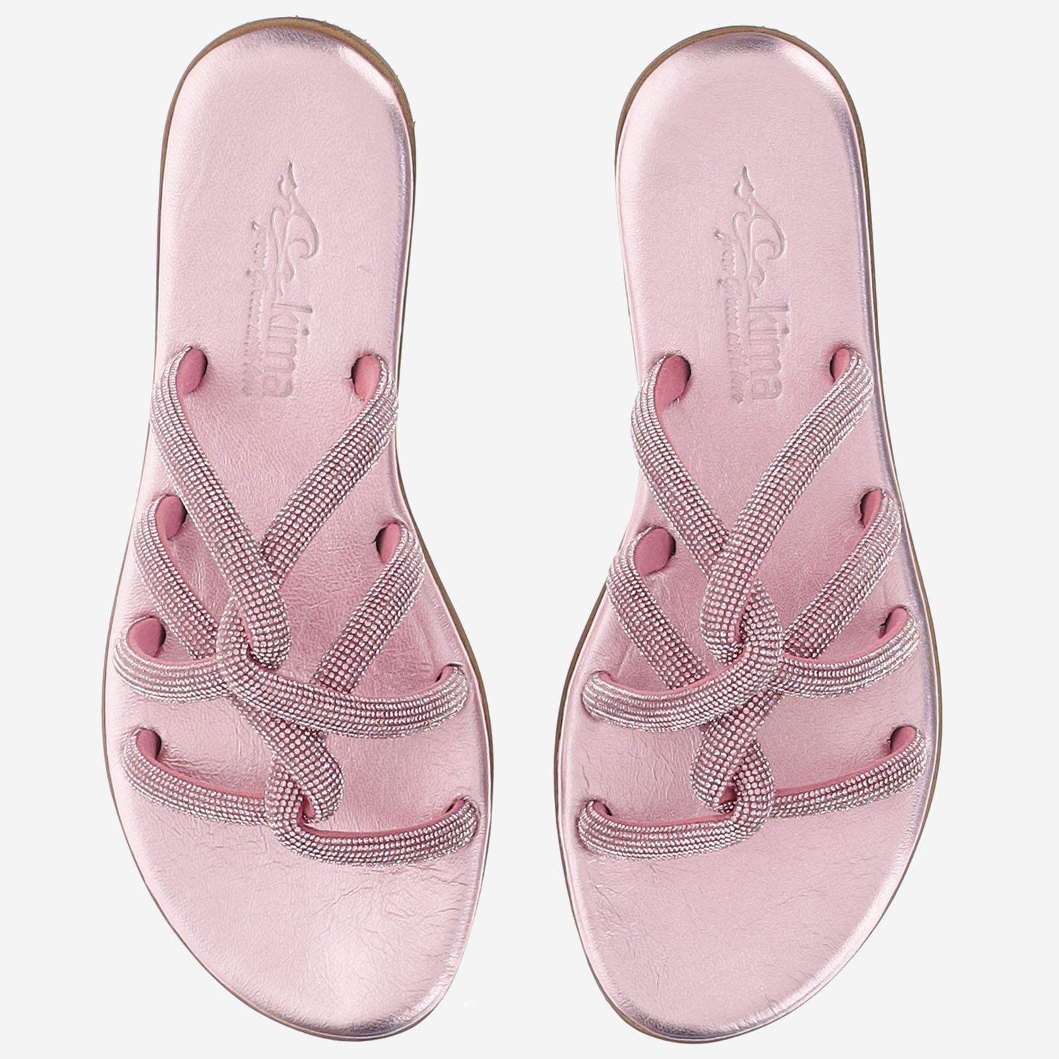 SANDALI IN PELLE CON STRASS TASO ROSA KIMA