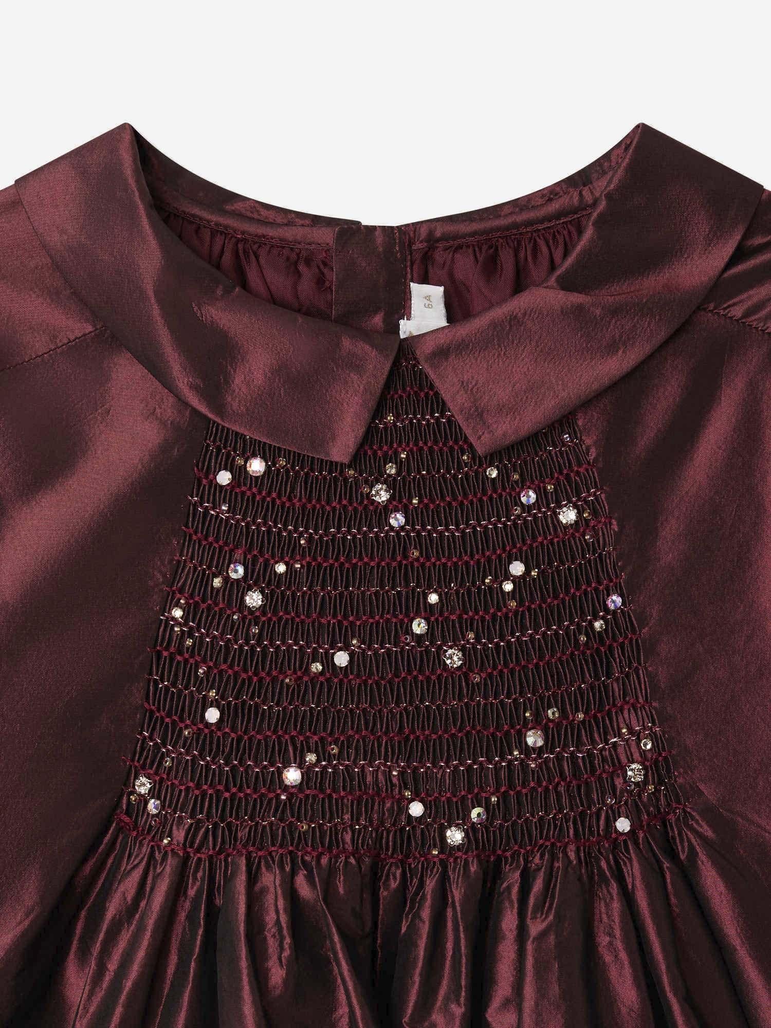 Abito Jeanne in seta ricamata e arricciata W05GDRW00002 052B BONPOINT KIDS