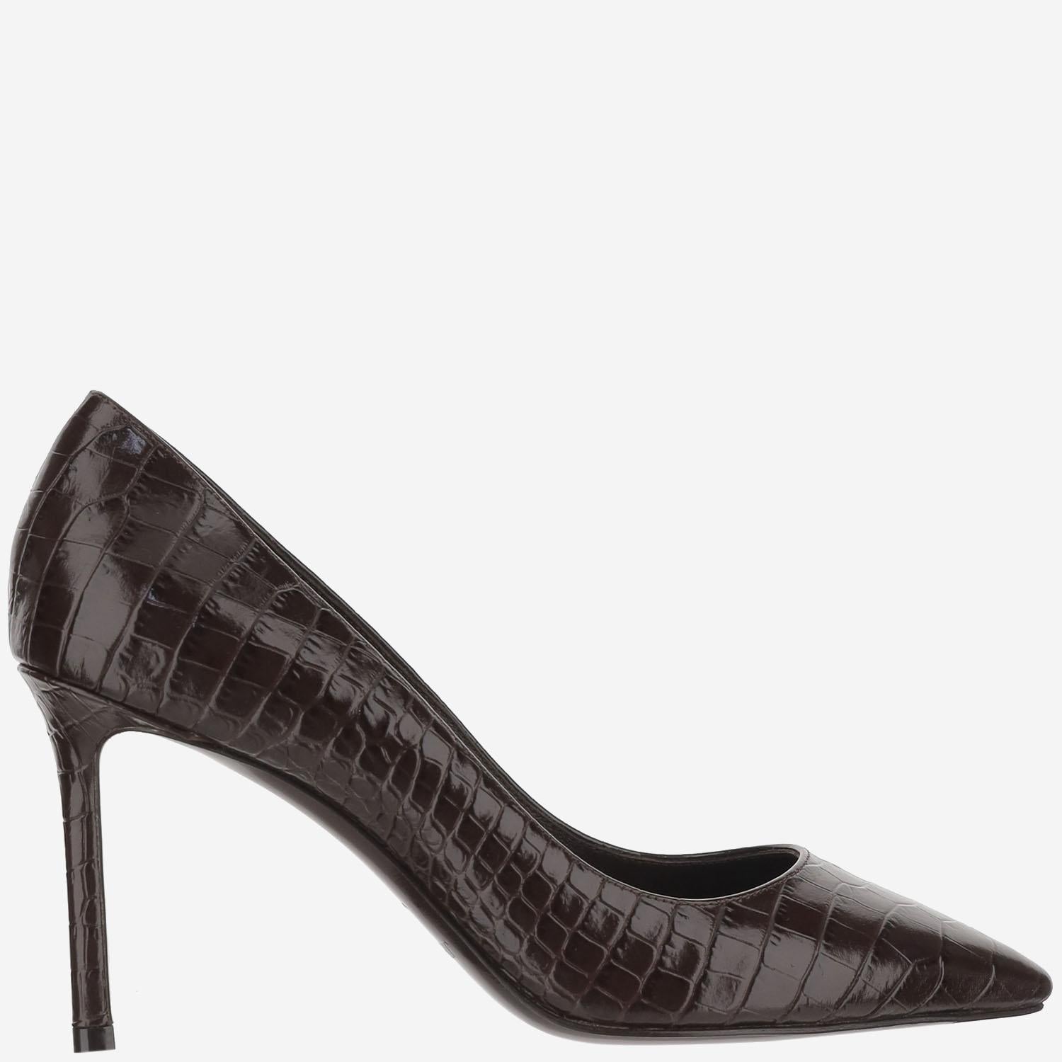 Décolleté Romy 85 in pelle goffrata coccodrillo ROMY85 CCLCHOCOLATE JIMMY CHOO