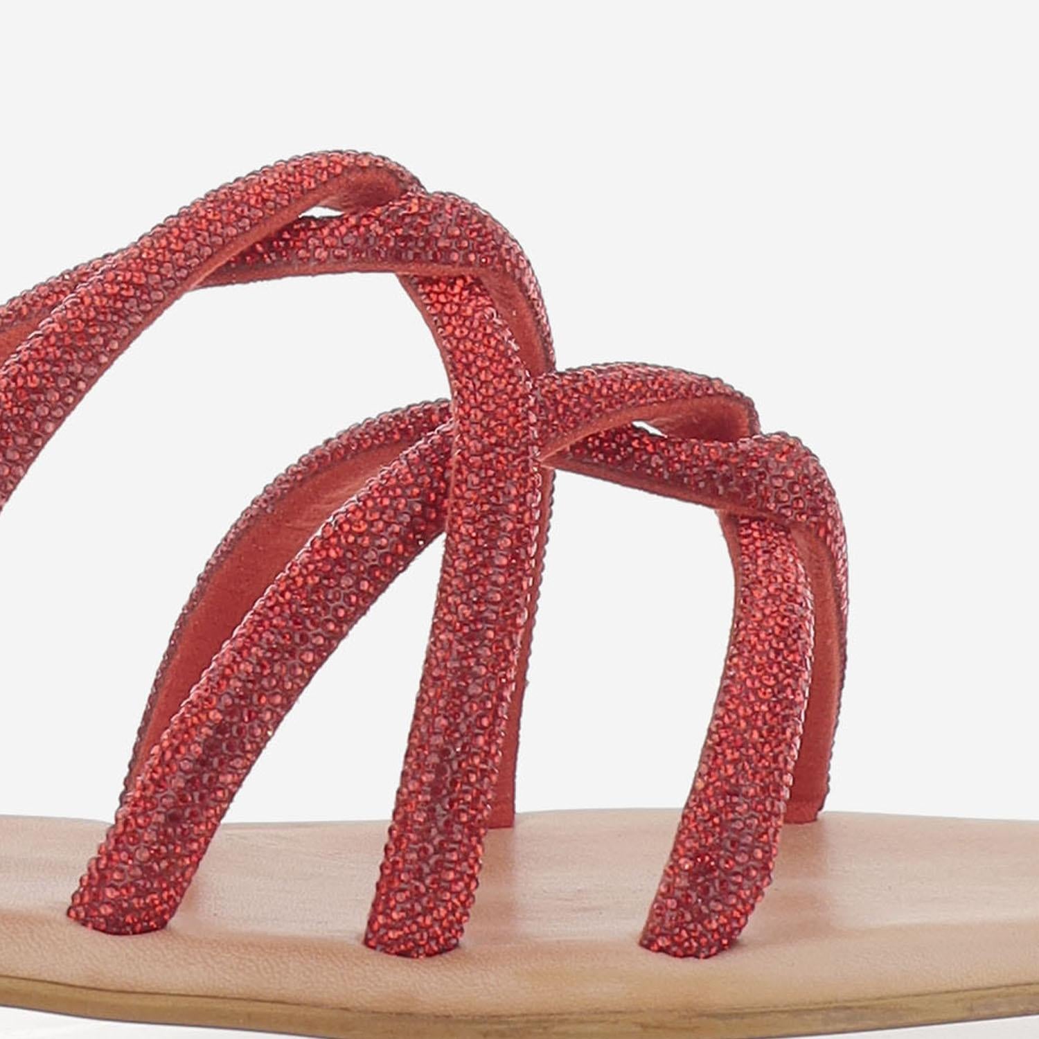 SANDALI IN PELLE CON STRASS TASO ROSSO KIMA