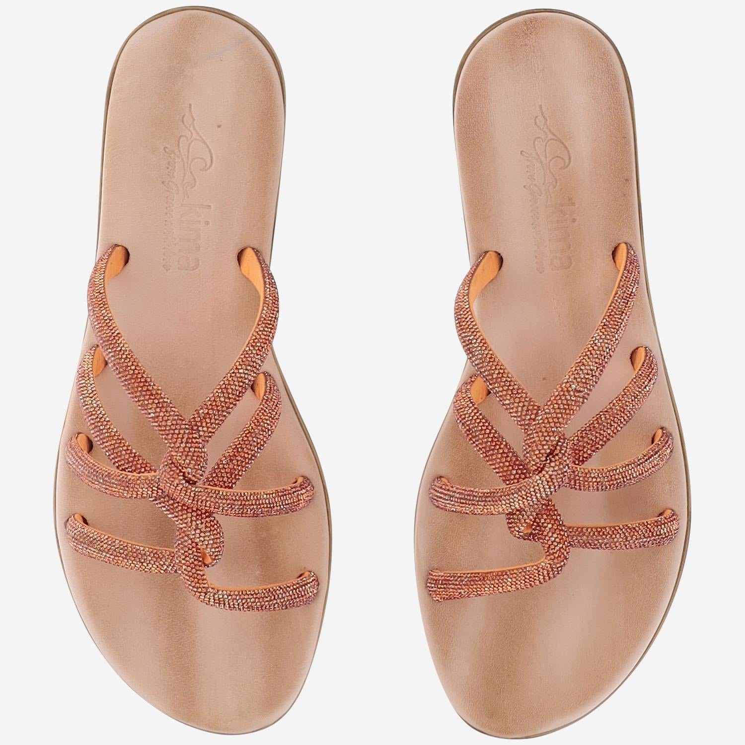 SANDALI IN PELLE CON STRASS TASO ARANCIO KIMA