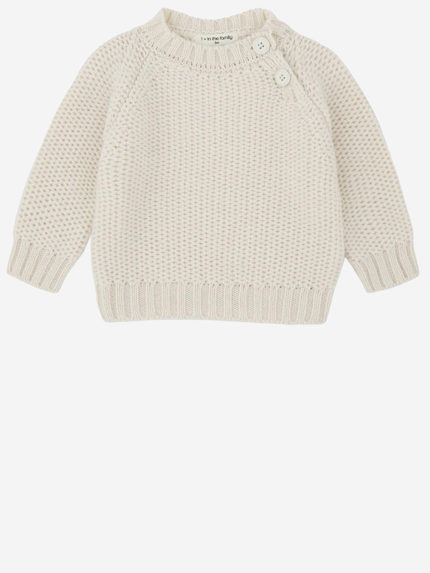 MAGLIONE IN LANA E ACRILICO CON BOTTONI SULLA SPALLA 25W074 ECRU 1+ IN THE FAMILY KIDS