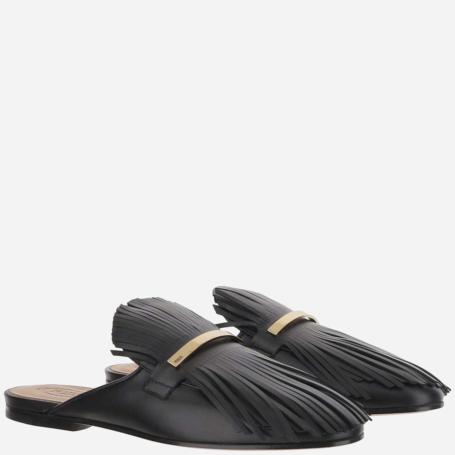 Mules in pelle con frange XXW79A0JU30U1O B999 TODS