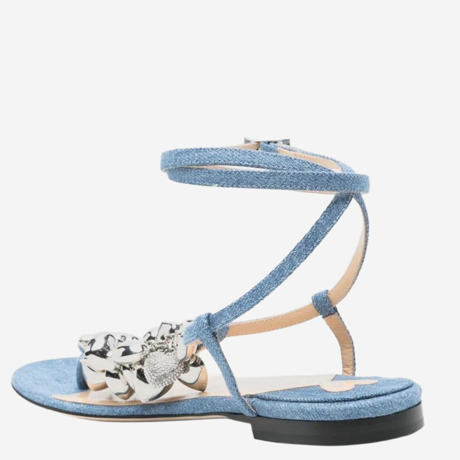 SANDALI IN COTONE E PELLE S089705 DENB27 MACH & MACH
