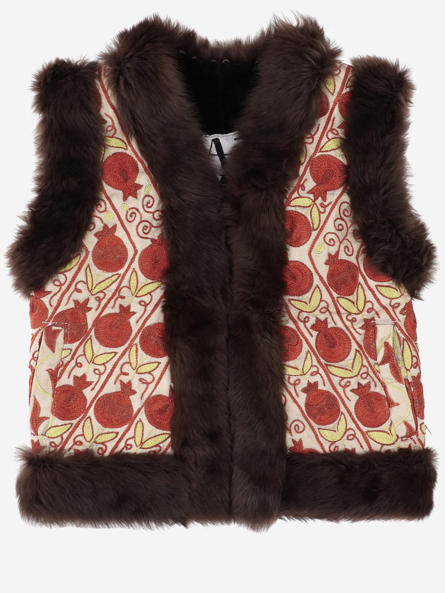 Gilet suzani con pelliccia di pecora DB4351 WHITEWITHPINKEMBROIDERY ZAZI