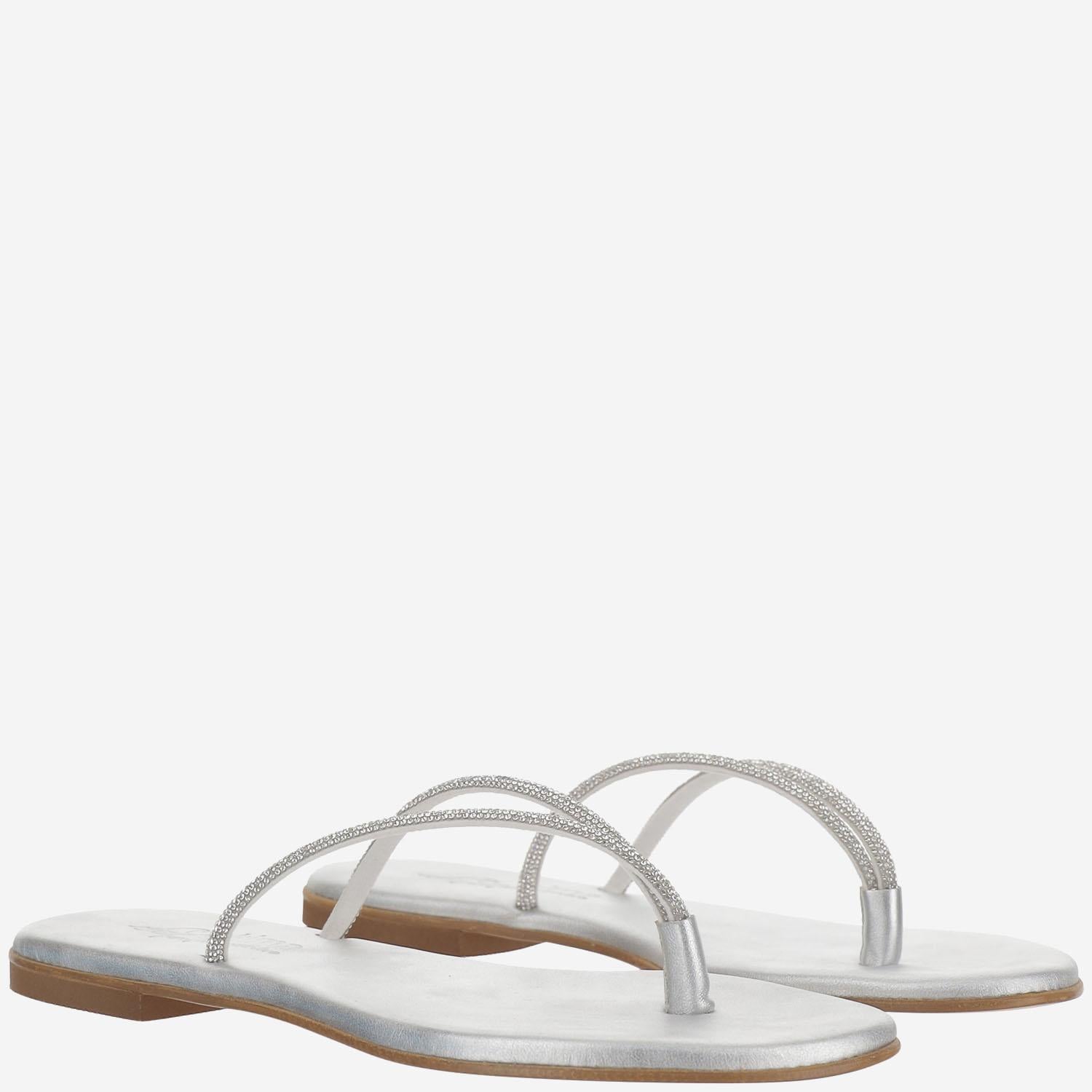 SANDALI IN PELLE CON STRASS<BR/> BALOS SILVER KIMA