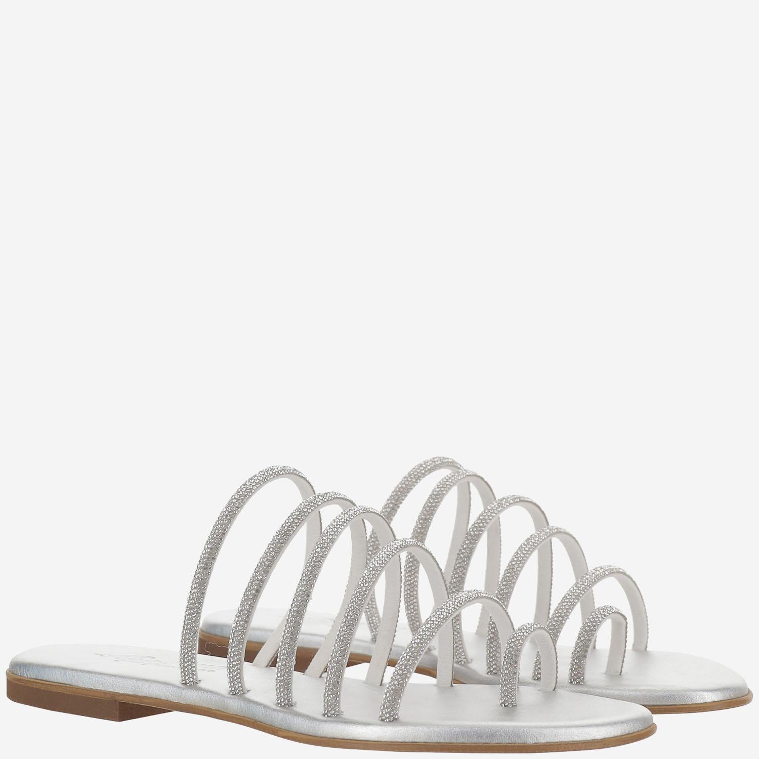 SANDALI IN PELLE CON STRASS KOS SILVER KIMA