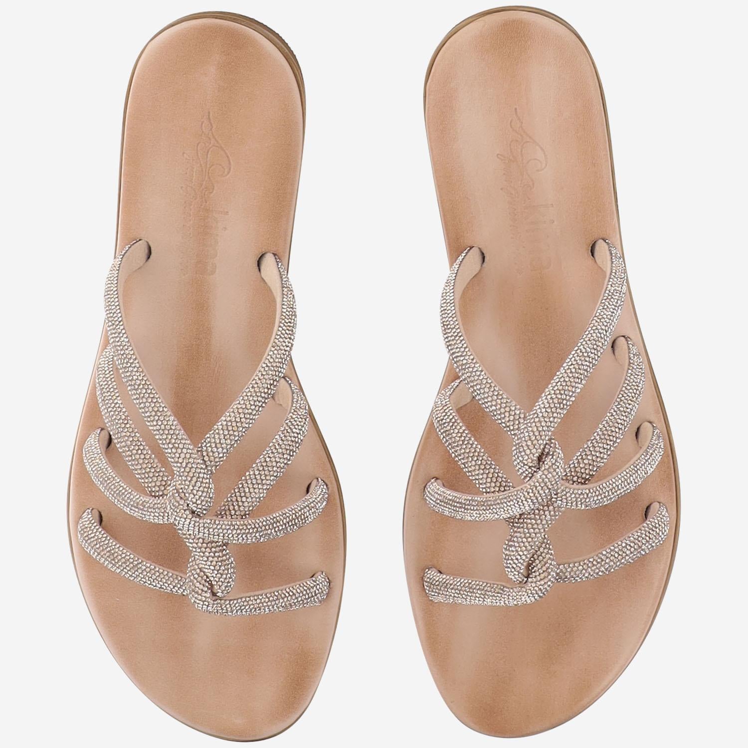 SANDALI IN PELLE CON STRASS TASO ROSE GOLD KIMA