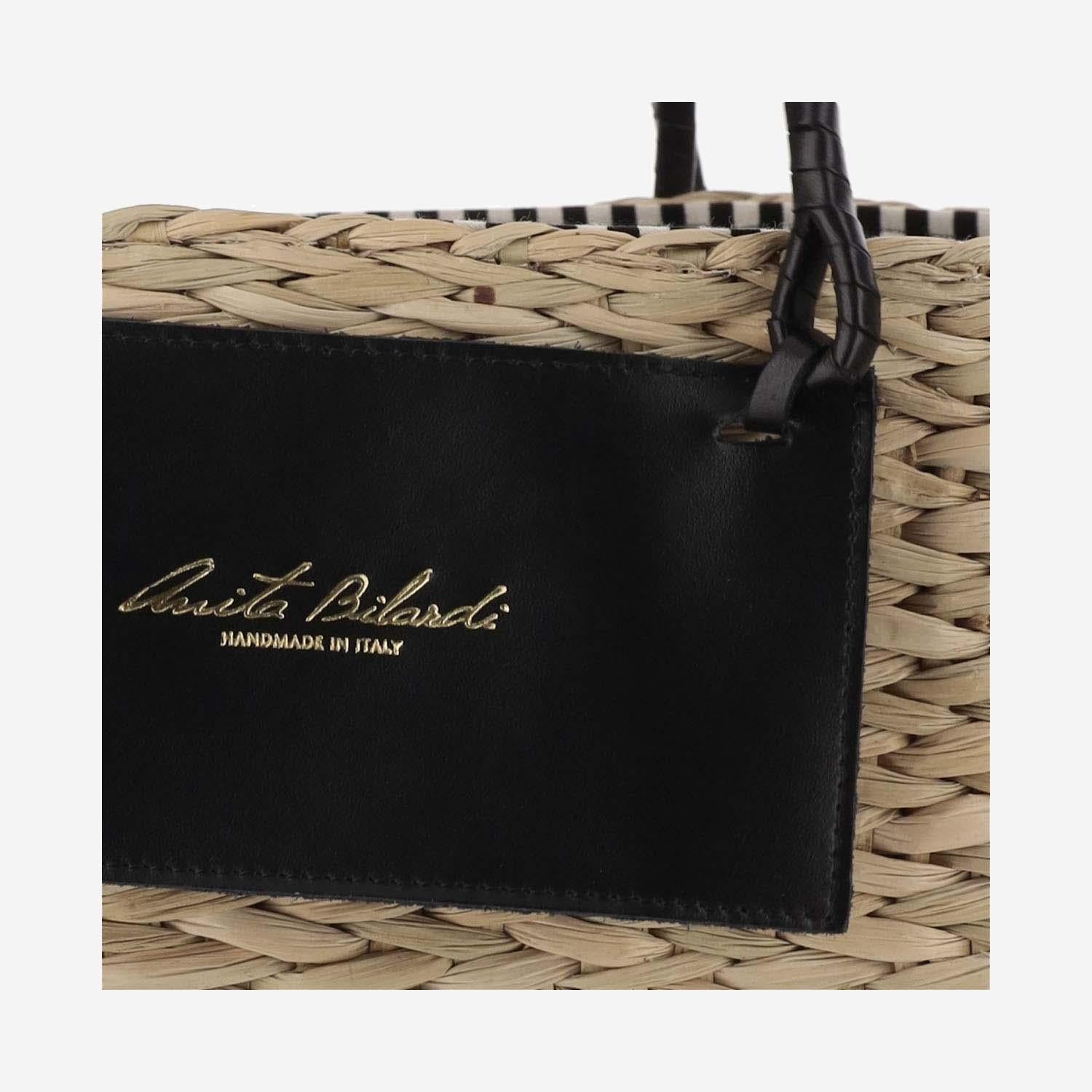 BORSA SMALL IN PAGLIA E PELLE PANDSMALL NERO ANITA BILARDI