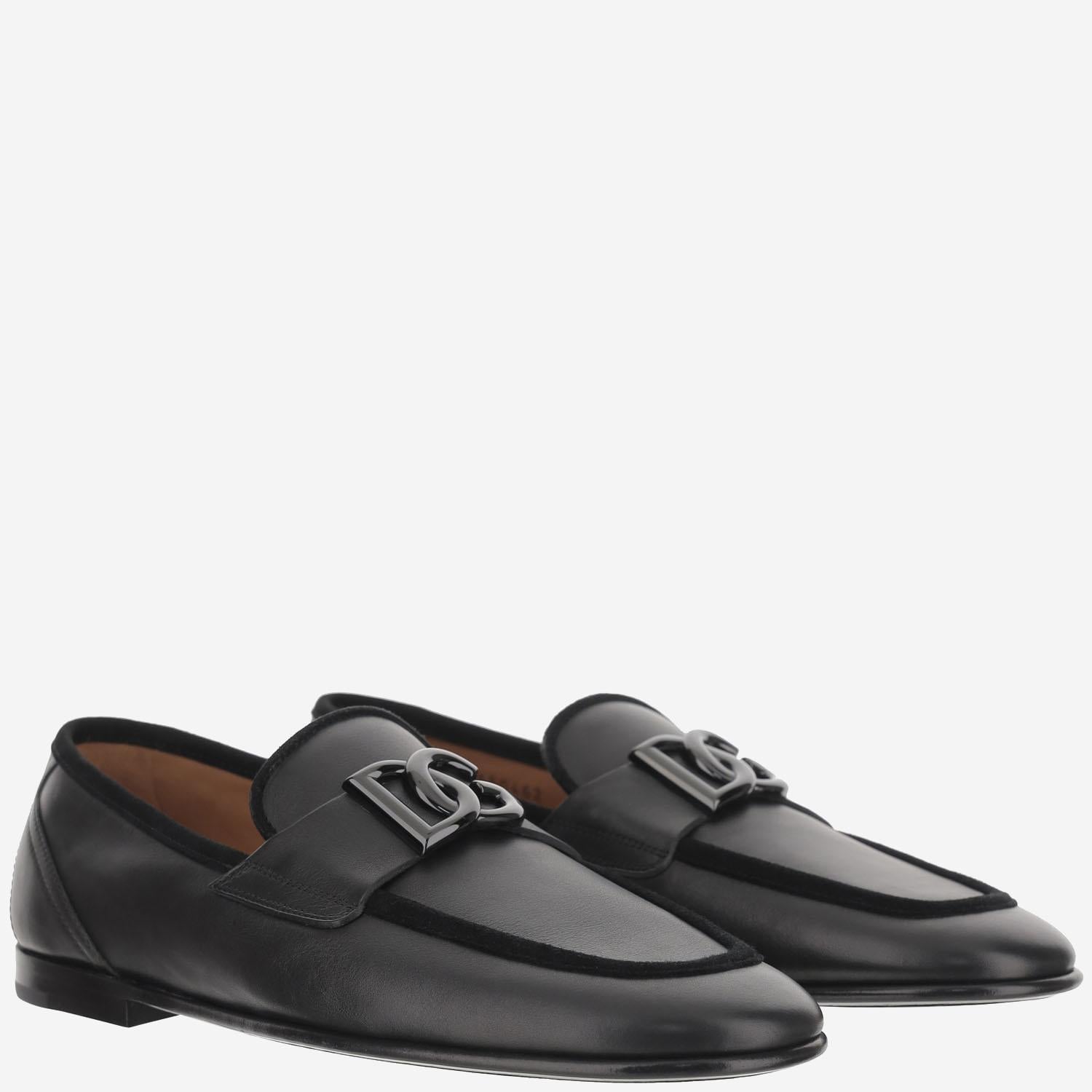 MOCASSINI IN PELLE CON LOGO DG A50462 A6O7080999 DOLCE & GABBANA