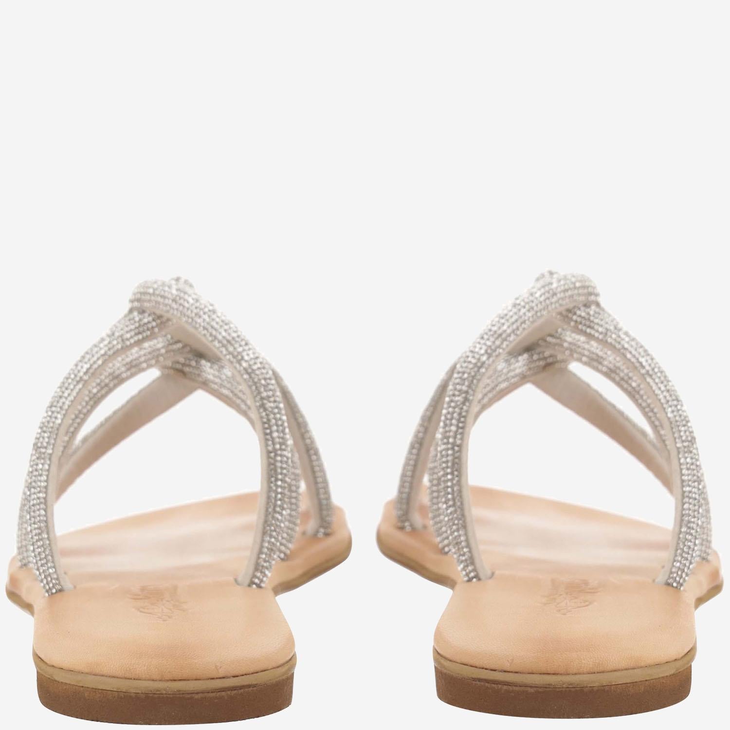 SANDALI IN PELLE CON STRASS TASO SILVER KIMA