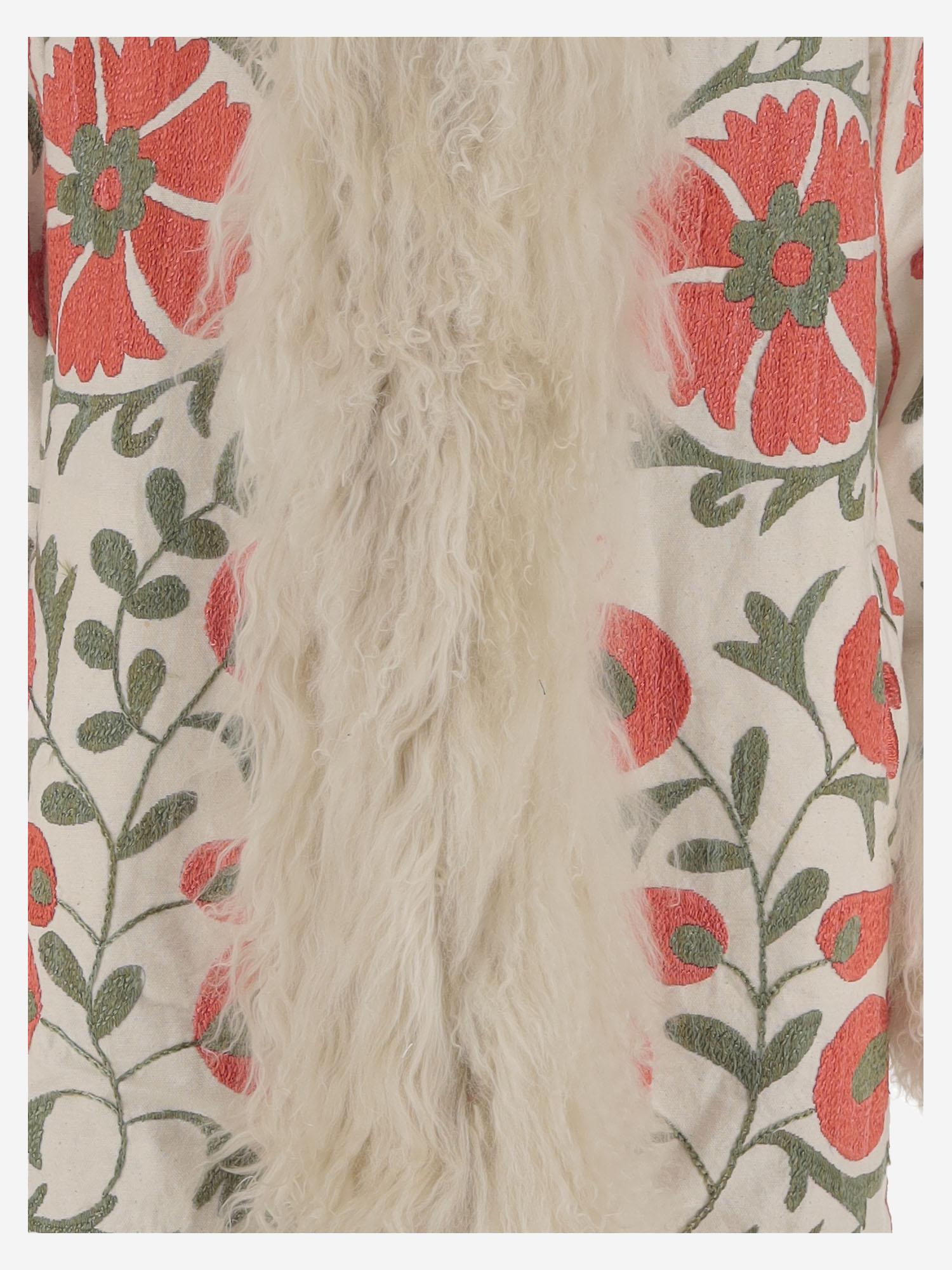 Cappotto suzani con pelliccia di pecora DB13232 WHITE ZAZI