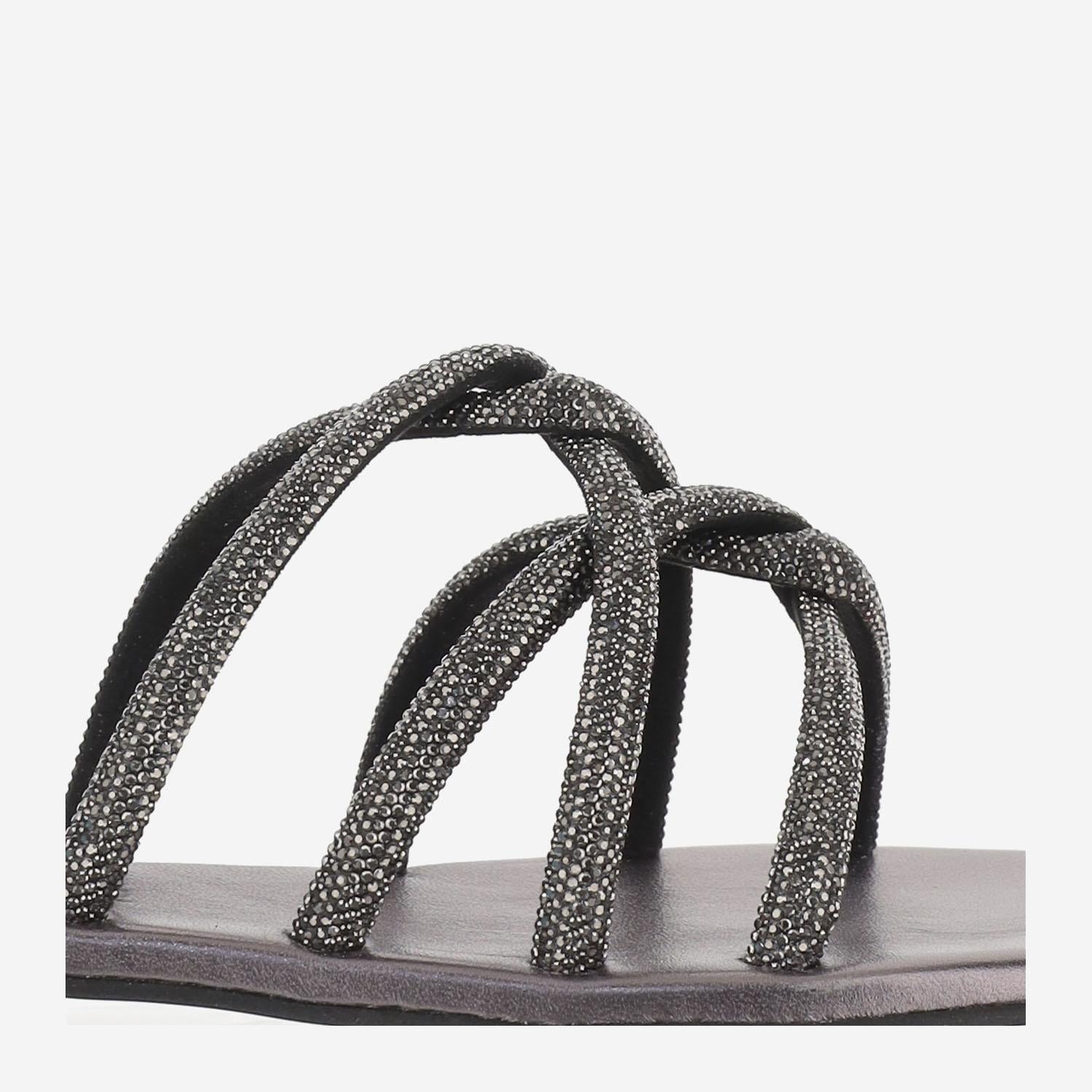 SANDALI IN PELLE CON STRASS TASO ANTRACITE KIMA