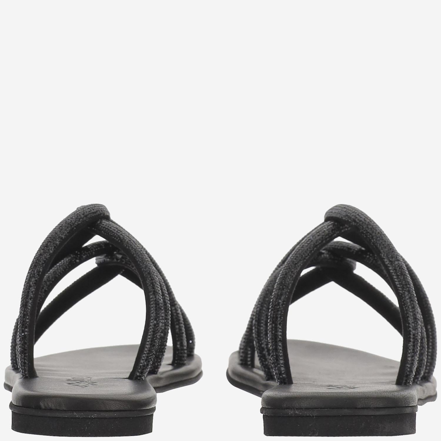 SANDALI IN PELLE CON STRASS TASO NERO OPACO KIMA