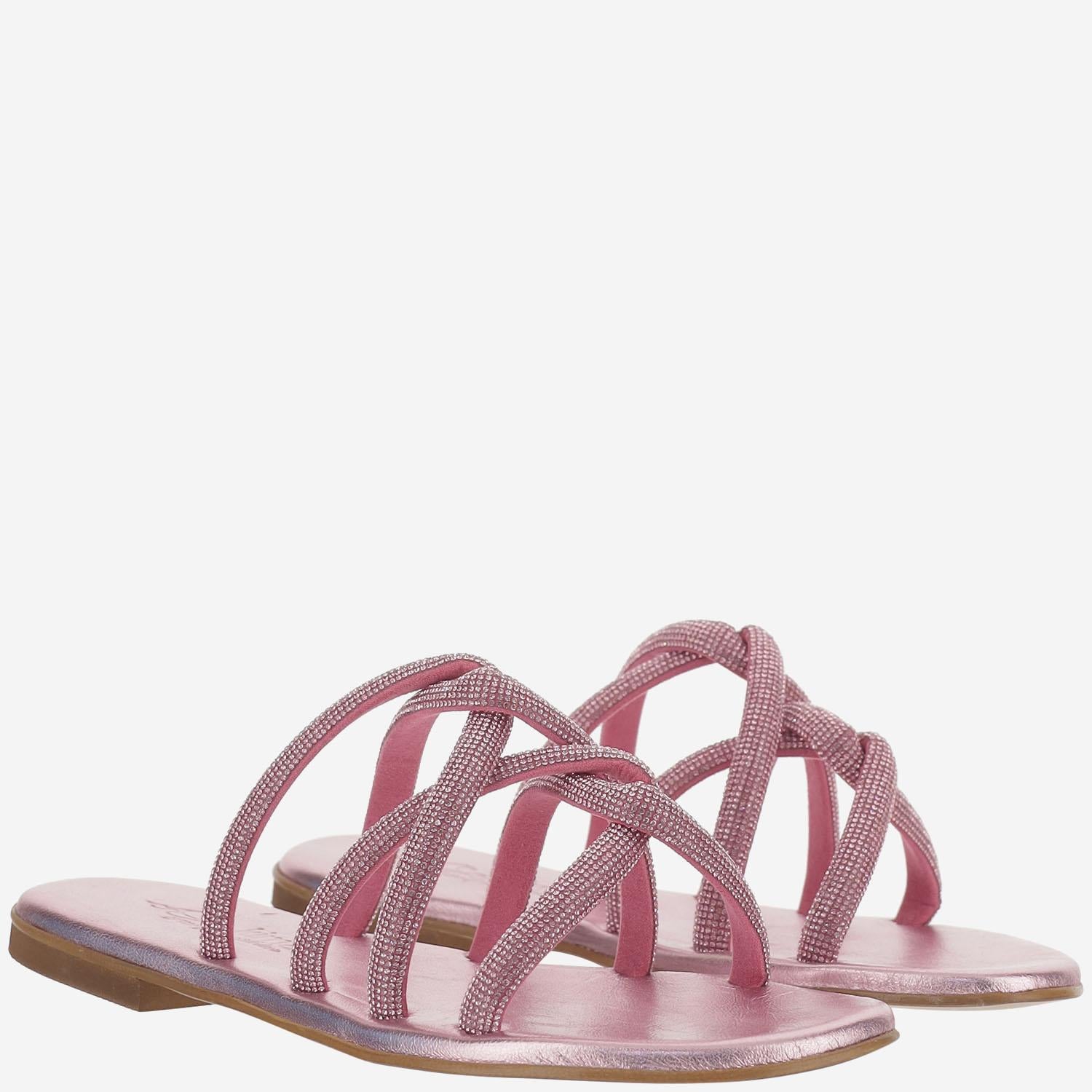 SANDALI IN PELLE CON STRASS TASO ROSA KIMA