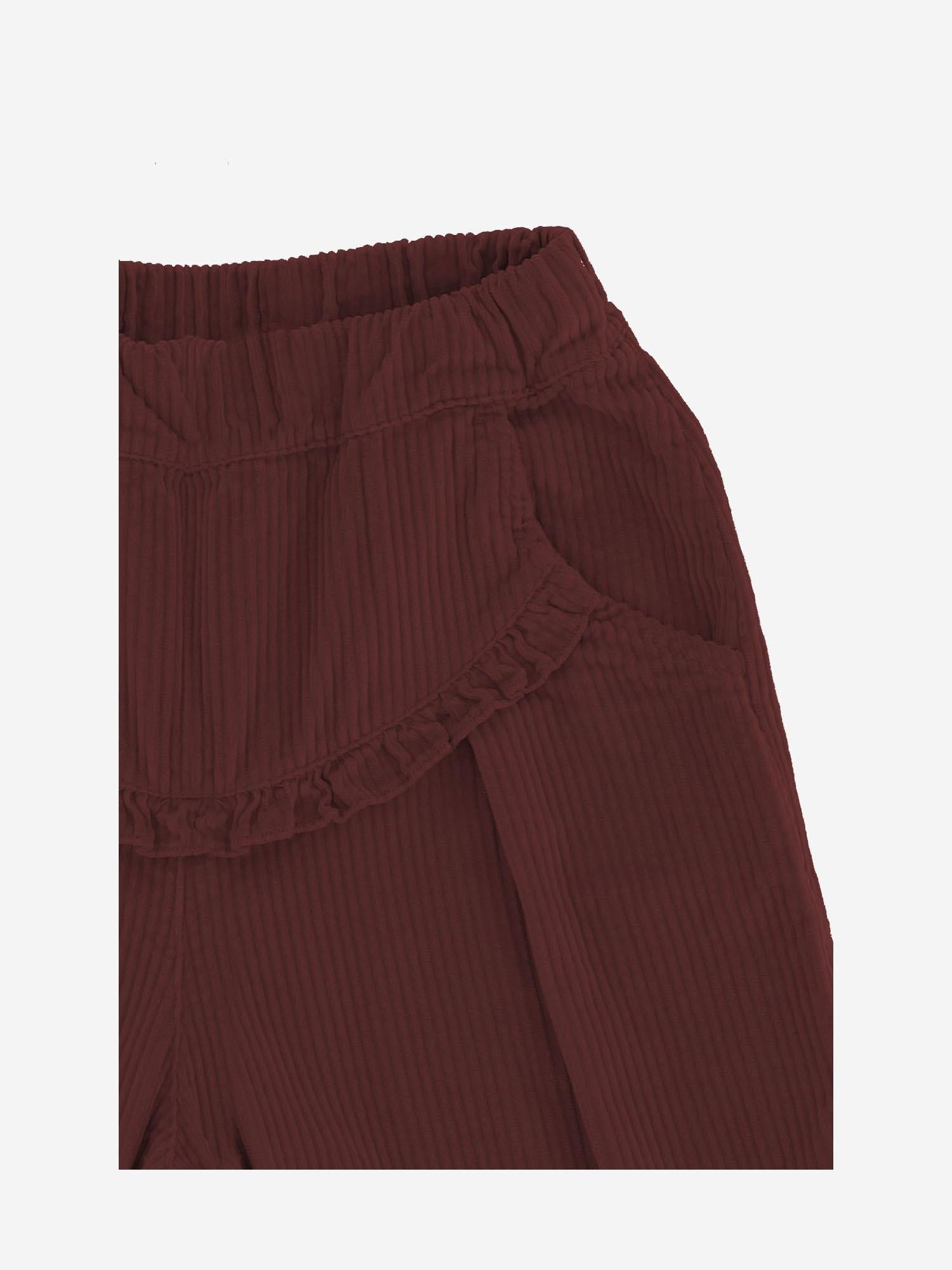 PANTALONI IN COTONE CON VOLANT DECORATIVO 25W150 MELANZANA 1+ IN THE FAMILY KIDS