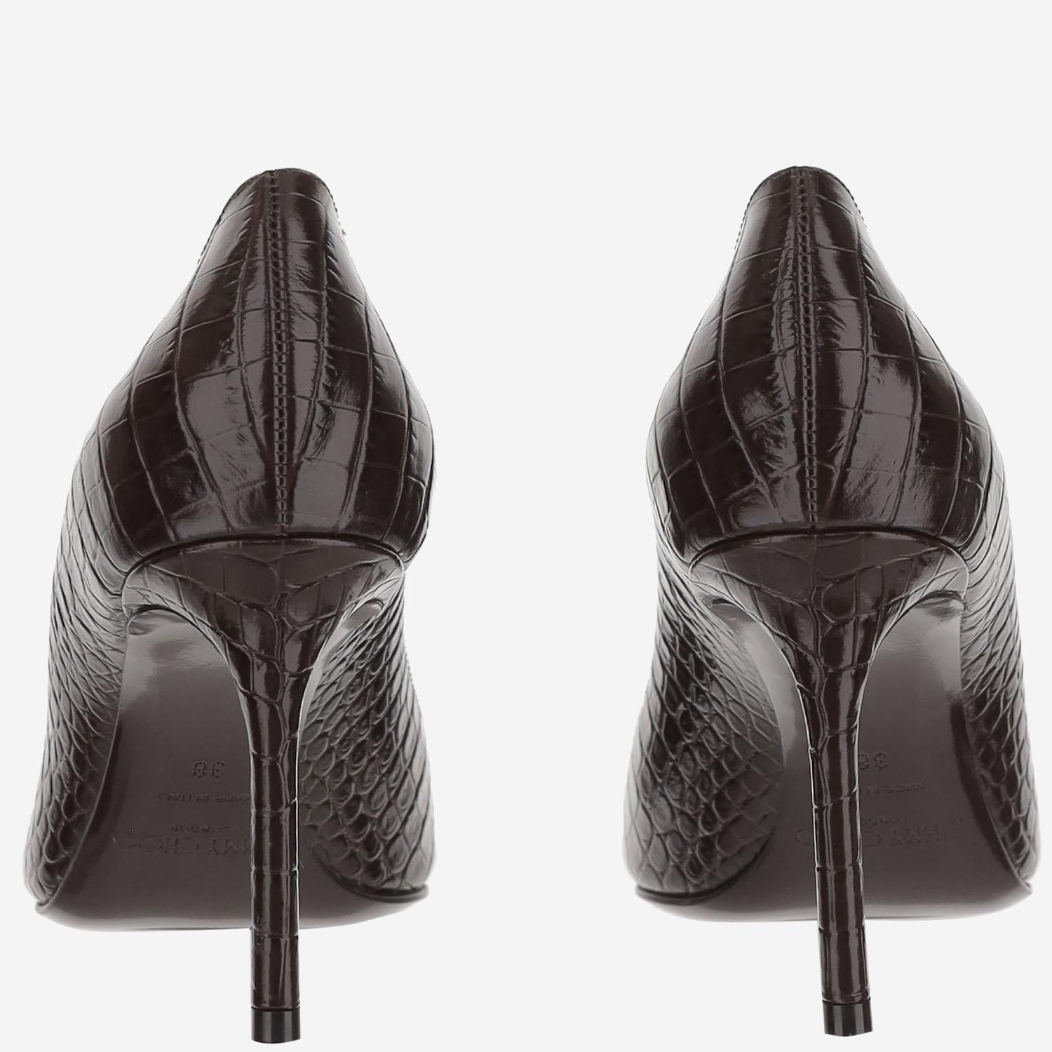 Décolleté Romy 85 in pelle goffrata coccodrillo ROMY85 CCLCHOCOLATE JIMMY CHOO
