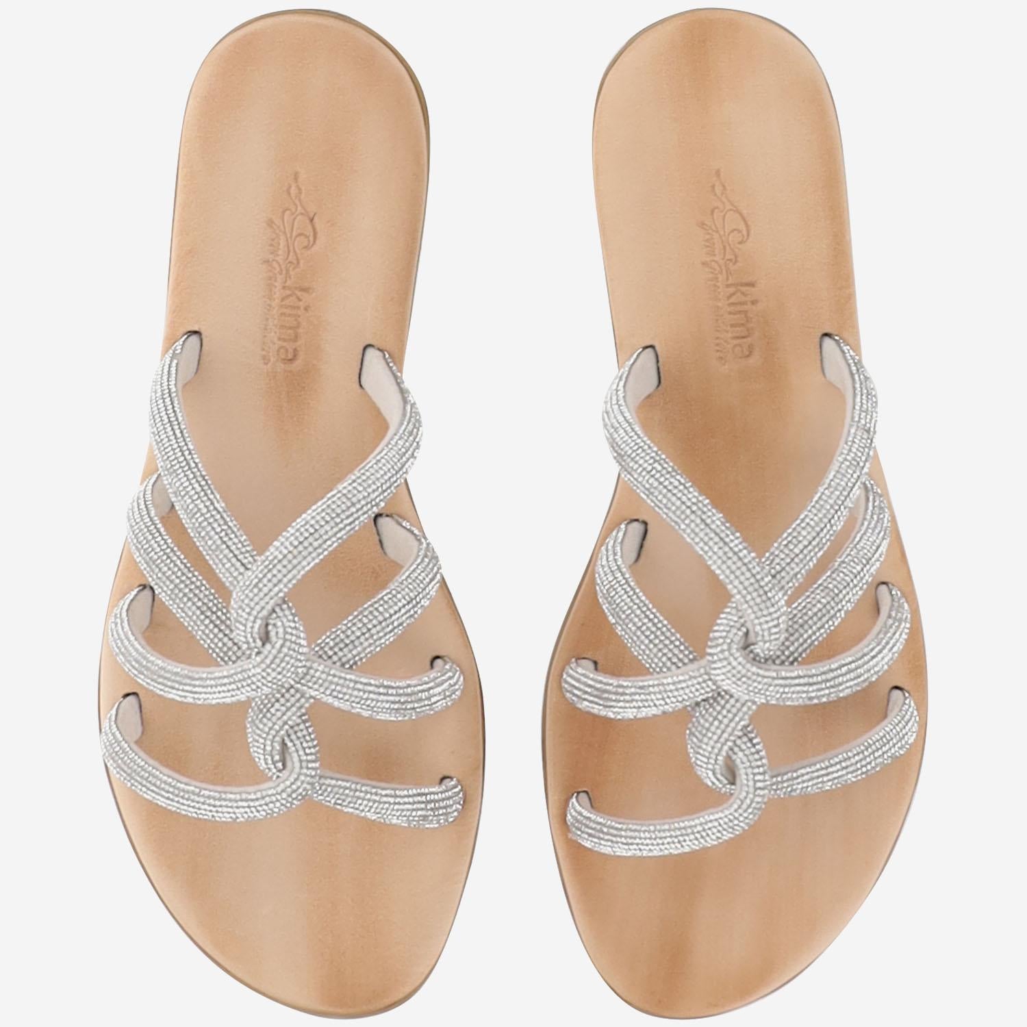 SANDALI IN PELLE CON STRASS TASO SILVER KIMA