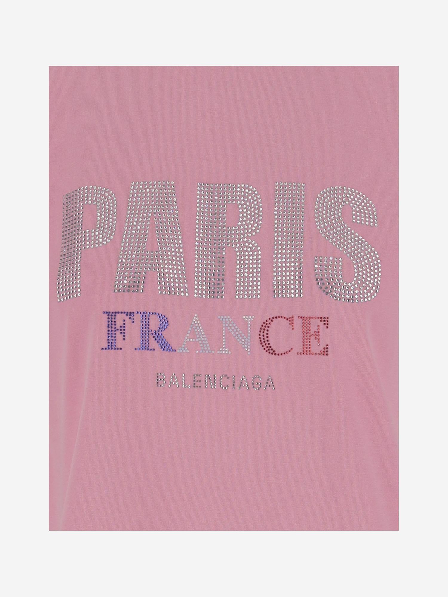 T-SHIRT PARIS STRASS IN COTONE 809122 TRVL59568 BALENCIAGA