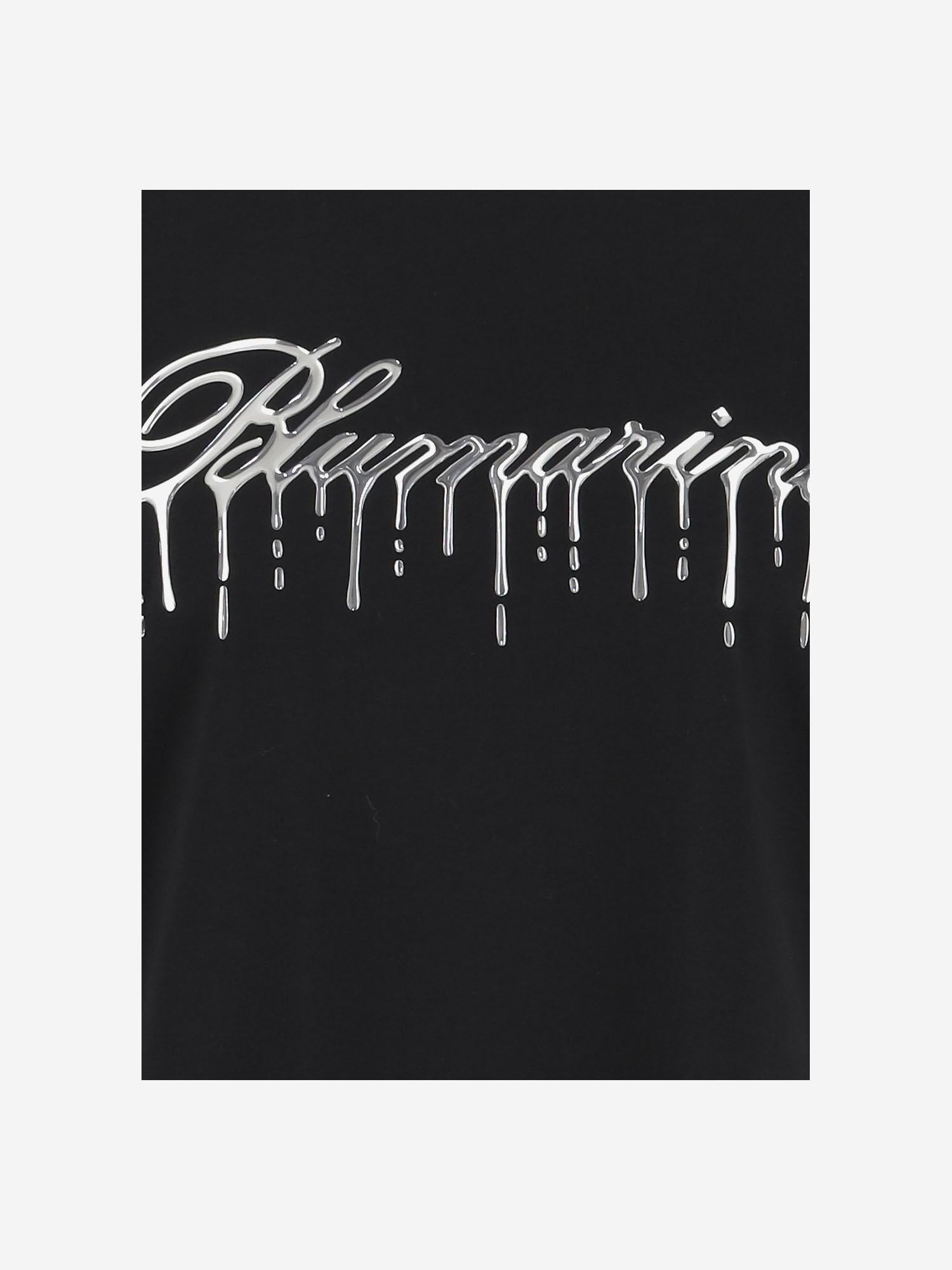 T-SHIRT IN COTONE CON LOGO AD EFFETTO COLATO 4T063A N0990 BLUMARINE