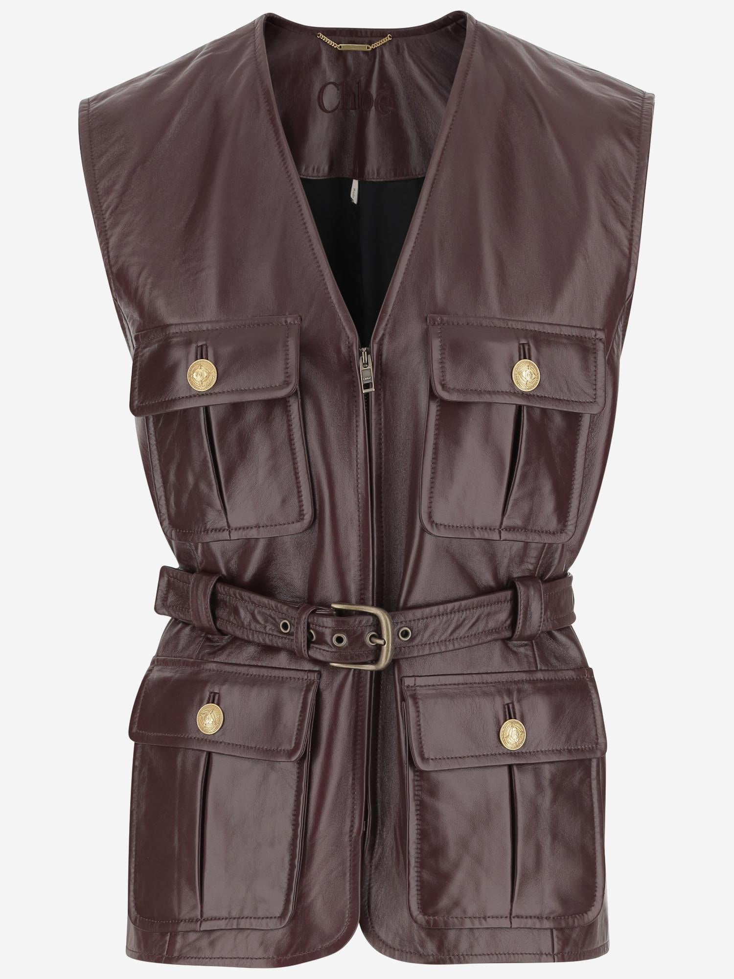 GILET IN PELLE CON TASHE E CINTURA CH25ACV04204 27M CHLOE