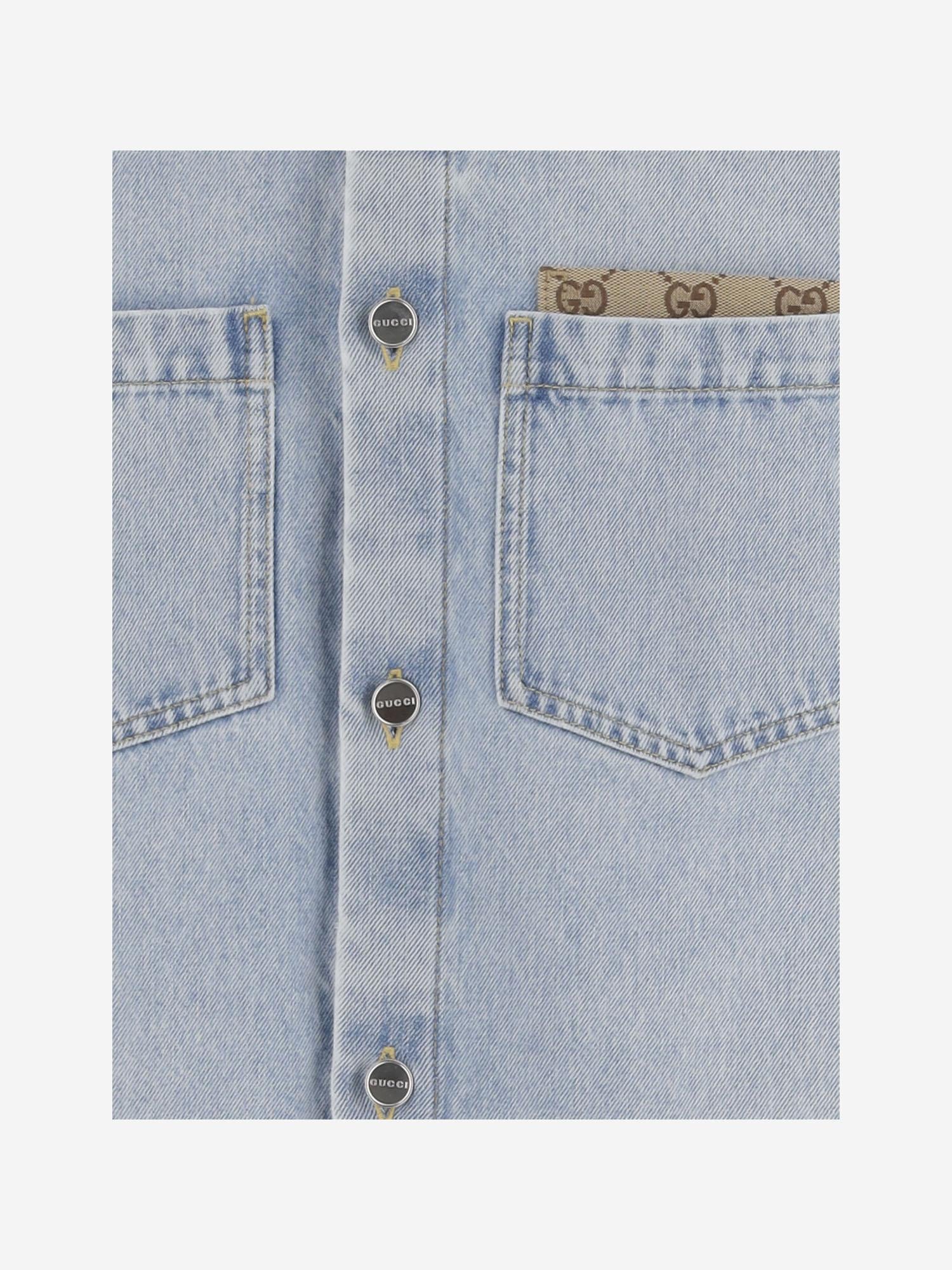 Camicia in denim délavé con inserto GG 835220 XDDCY4452 GUCCI