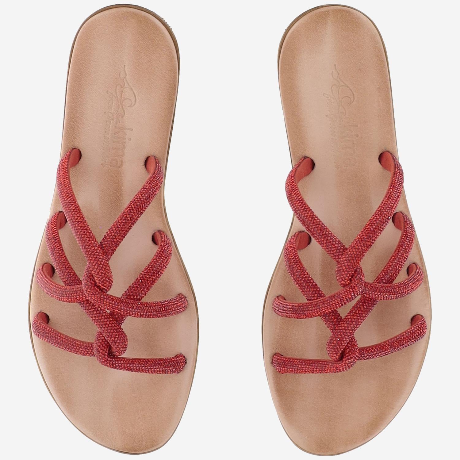 SANDALI IN PELLE CON STRASS TASO ROSSO KIMA