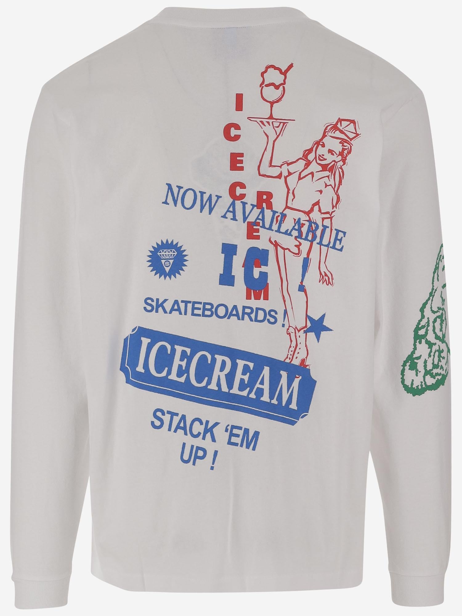 T-SHIRT A MANICHE LUNGHE IN COTONE CON LOGO IC25355 WHITE ICECREAM