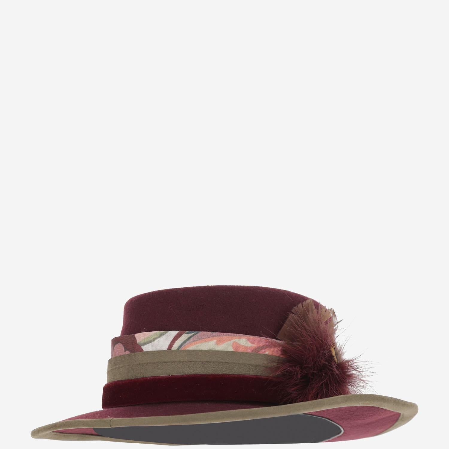 CAPPELLO fedora IN LANA BORDEAUXFEDORAHATWITHFEATHERS NATURAL ALEXIA ALVAREZ DE TOLEDO