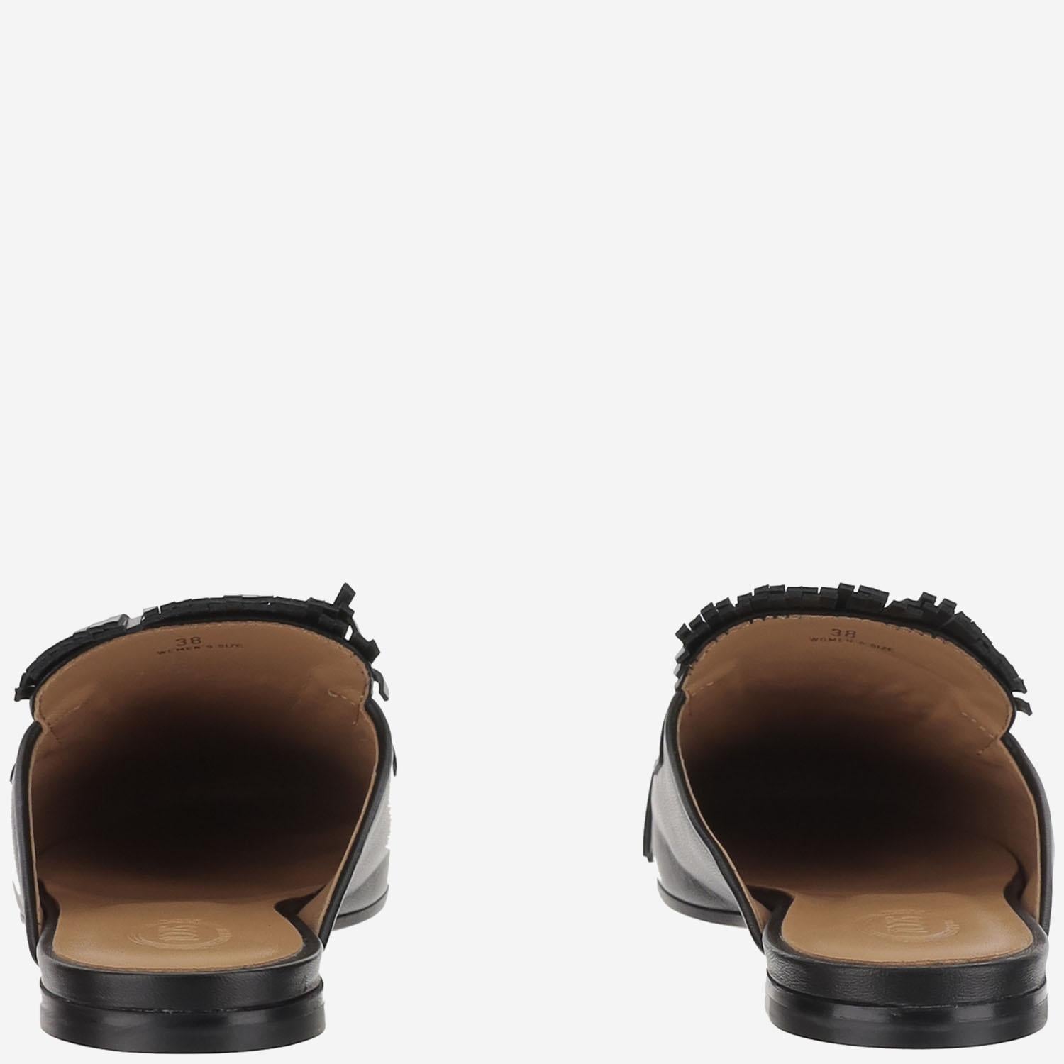 Mules in pelle con frange XXW79A0JU30U1O B999 TODS