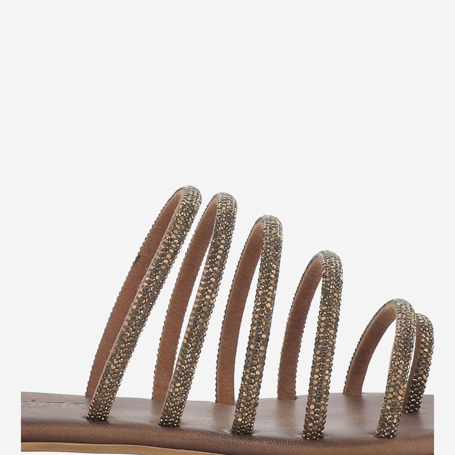 SANDALI IN PELLE CON STRASS KOS BRONZO MORO KIMA