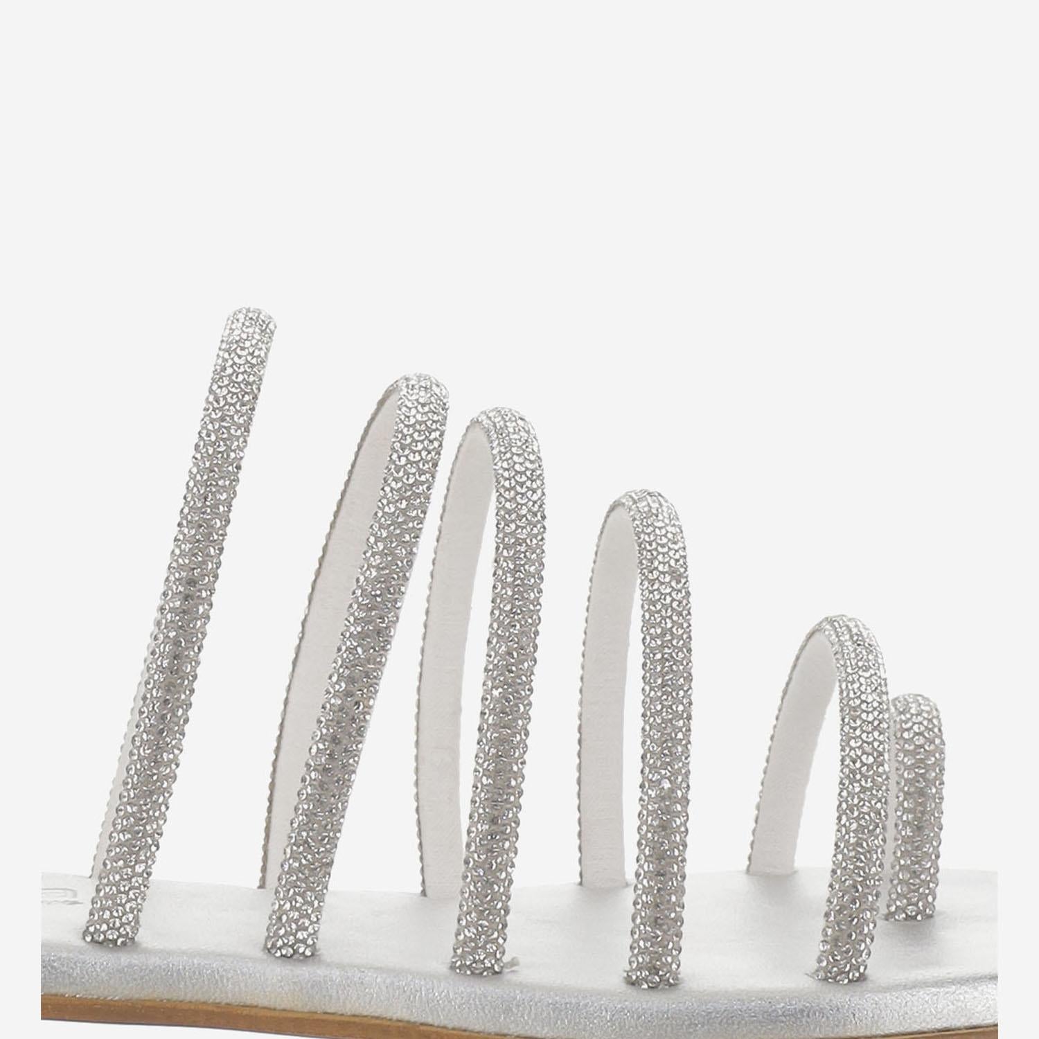 SANDALI IN PELLE CON STRASS KOS SILVER KIMA