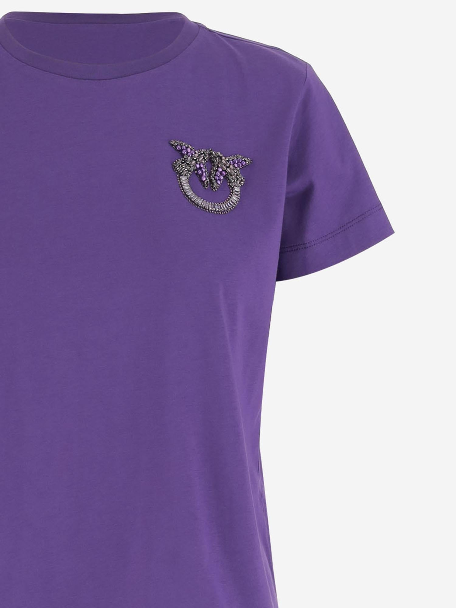T-SHIRT IN COTONE CON RICAMO GIOIELLO LOVE BIRDS 103320 A2RNW79 PINKO