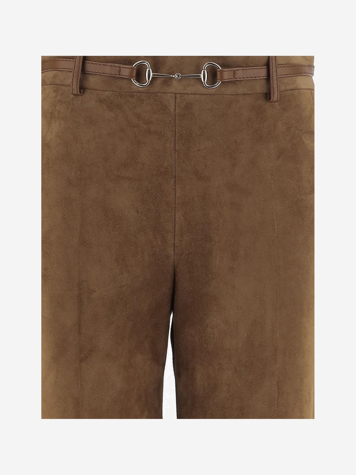 PANTALONI IN SUEDE CON MORSETTO 815074 XNA6B2234 GUCCI