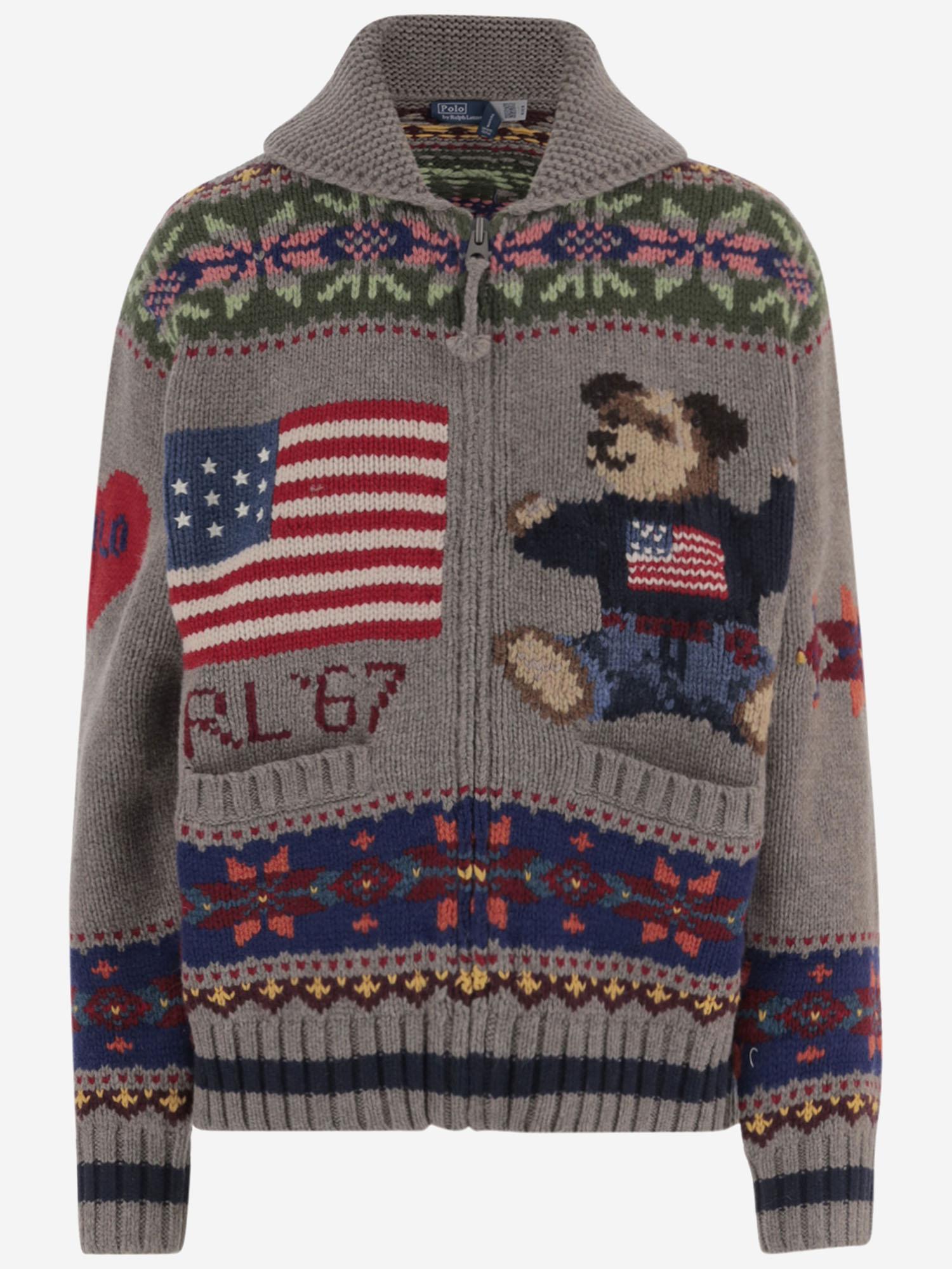 MAGLIONE IN LANA CON STAMPA POLO BEAR E MOTIVO GEOMETRICO 211972140 001 POLO RALPH LAUREN
