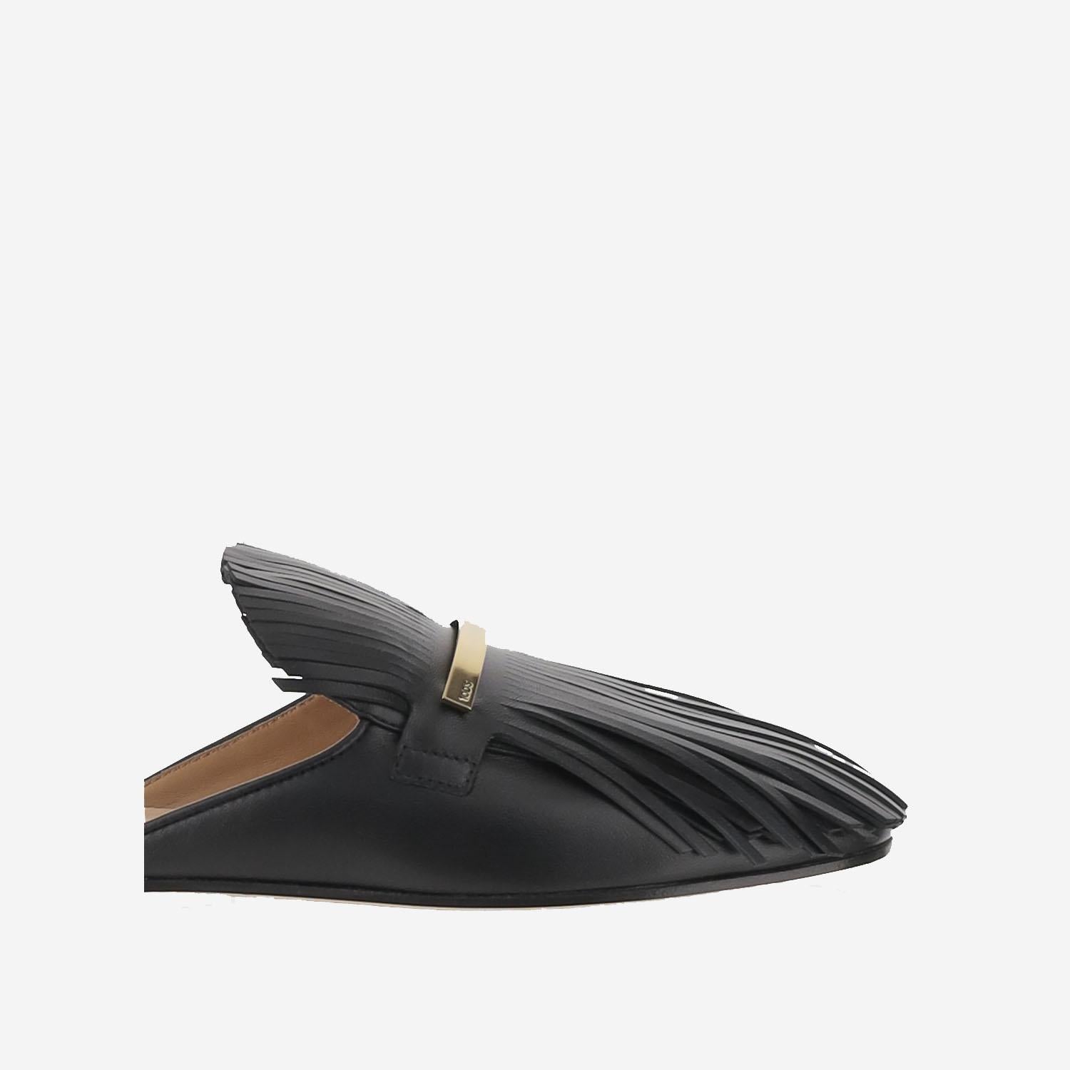 Mules in pelle con frange XXW79A0JU30U1O B999 TODS
