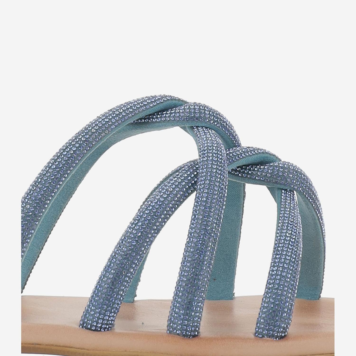 SANDALI IN PELLE CON STRASS TASO DENIM KIMA