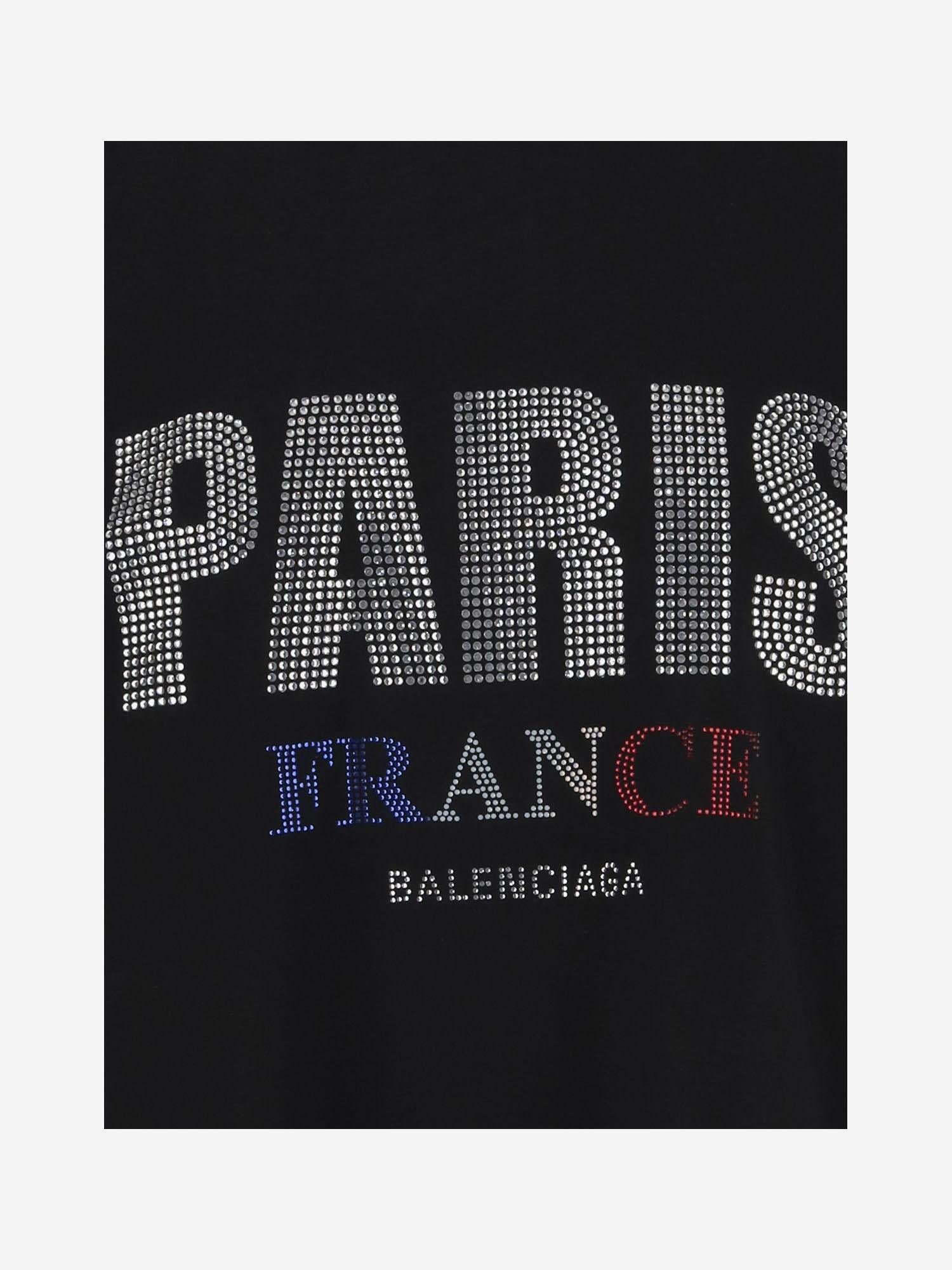 T-SHIRT PARIS STRASS IN COTONE 787349 TRVL51000 BALENCIAGA